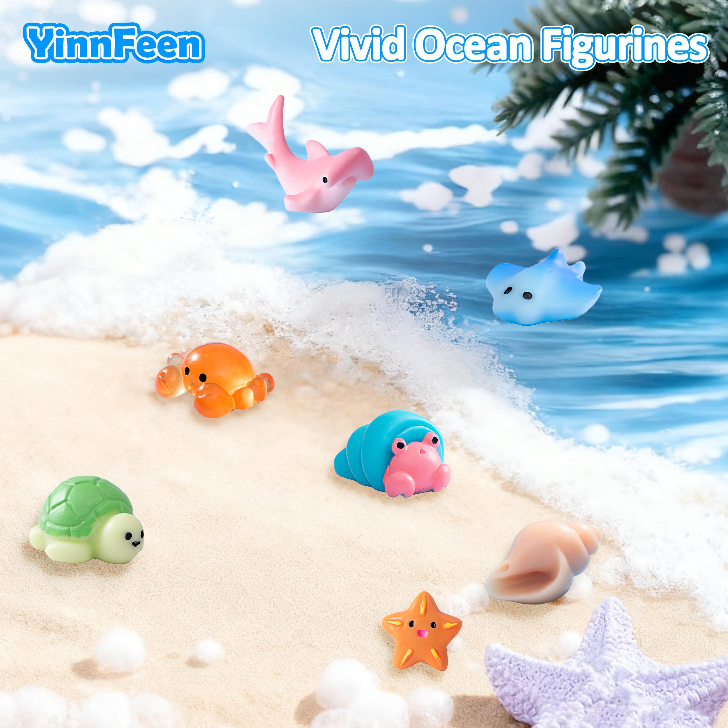 50 Piezas Mini Figuras de Océano, Miniaturas Pequeñas de Animales Marinos, Lindas Figuras de Resina Océano para Acuario Decoración DIY Jardín Miniatura Bonsái Pecera — view 4