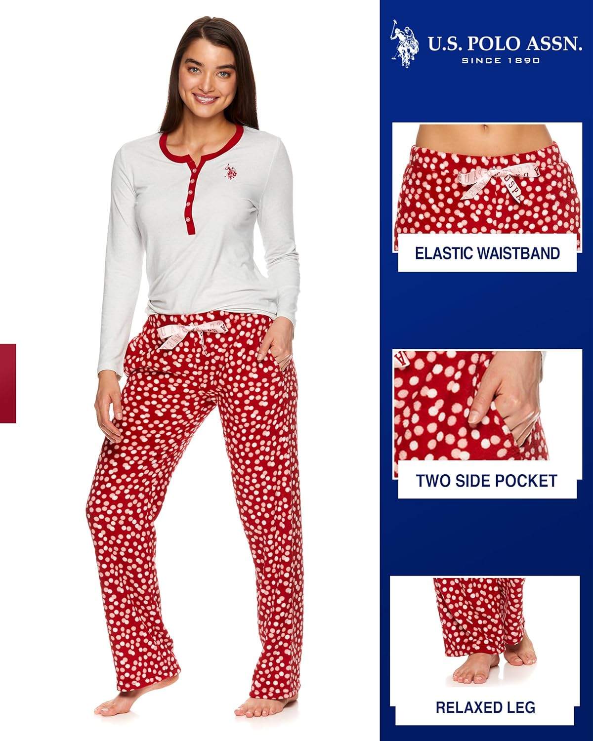 U.S. Polo Assn. Women's 2-Piece Pajama Set, Long Sleeve Top, Pants Valentines Gifts for Her - Image 4