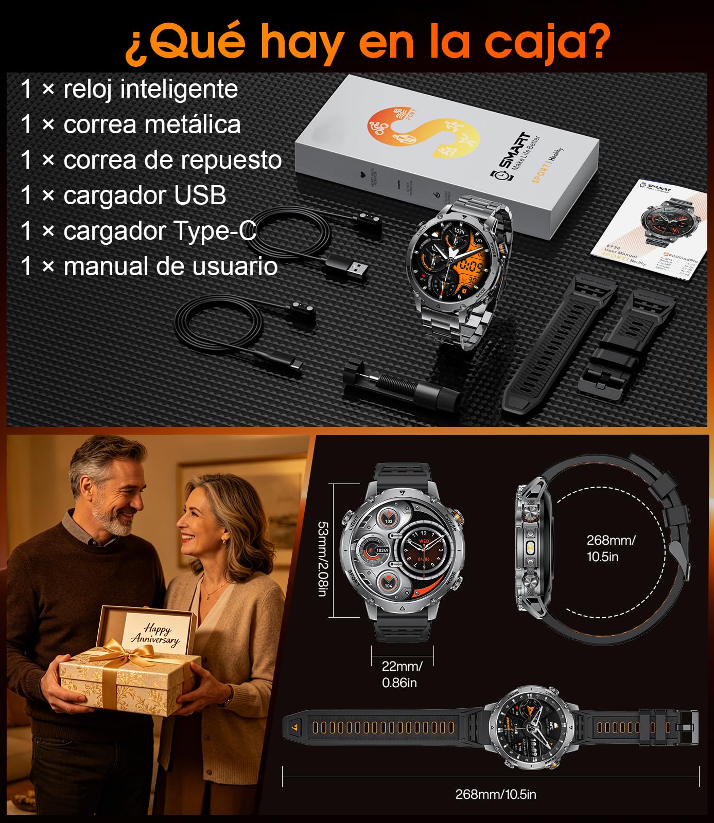 LIGE Smartwatch Hombre Militar, Batería 1400mAh, Pantalla HD 1,7", Llamadas Bluetooth, 110+ Modos Deportivos, Linterna LED, IP68 Impermeable, Reloj Inteligente Hombre Android iOS, 2 Correa