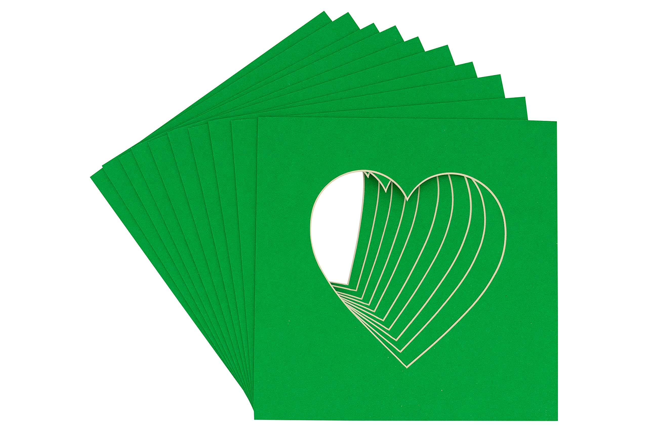 CountryArtHouse Bright Green Acid Free 8x8 Heart Picture Frame Mat with White Core Bevel Cut for 4x4 Pictures - Fits 8x8 Frame - Pack of 25 Matboards