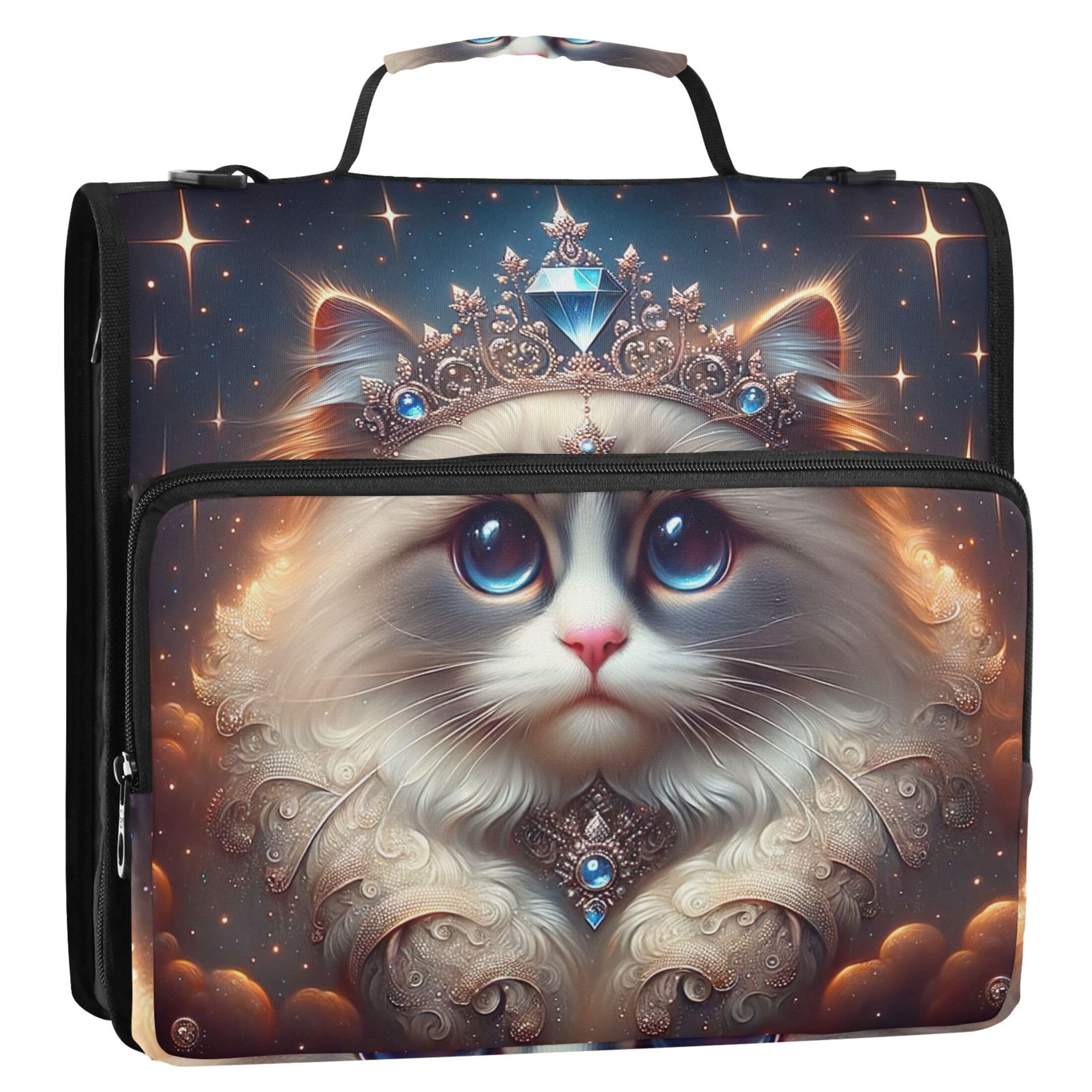 Large 3 Ring Binders 1.5 Inch D Ring Cute Ragdoll Queen Cat Zipper Binder Organizer Multi Pockets Large Portfolio Folder Keeper Binder Bag with Strap for School — image 1