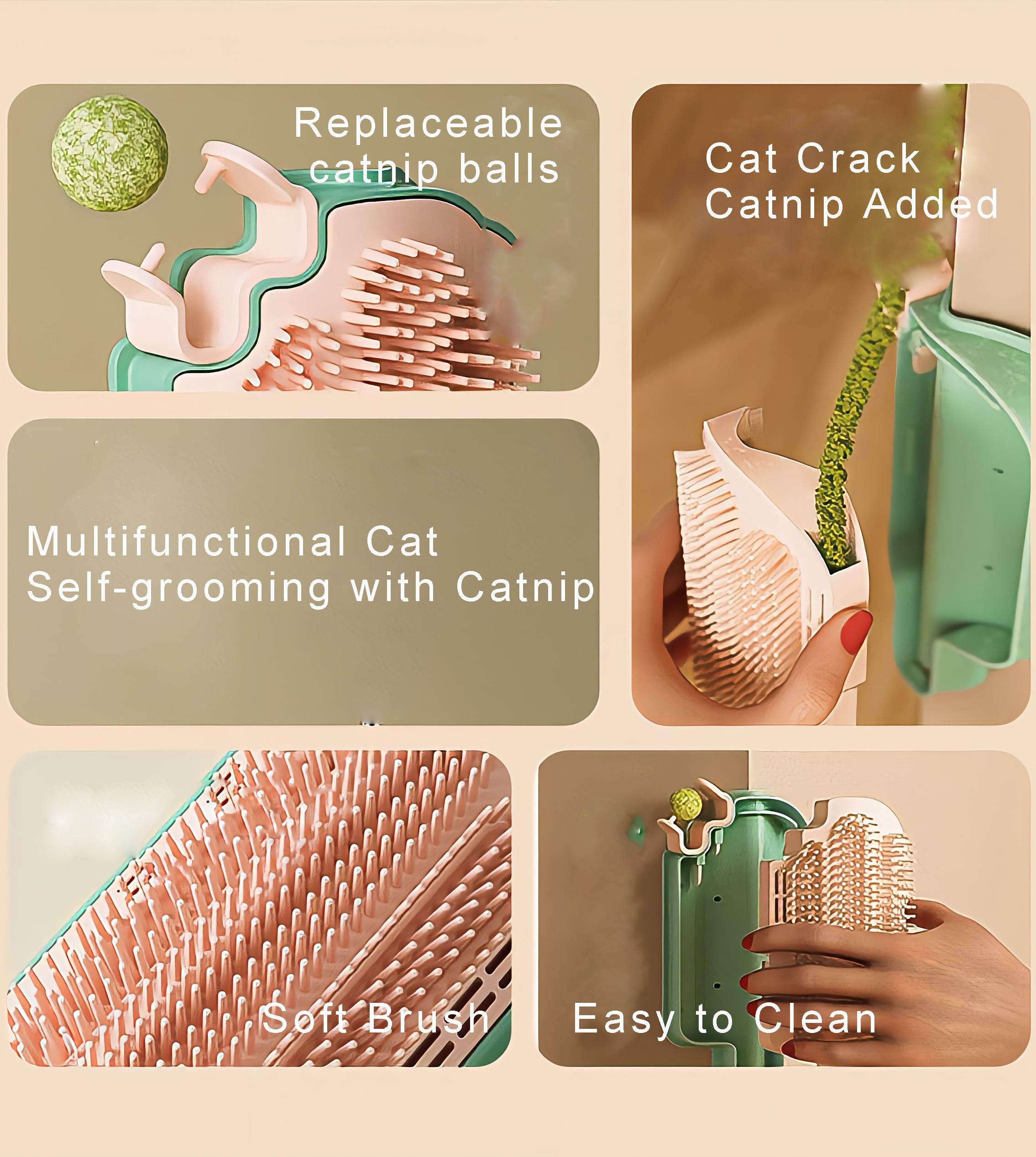 Catnip Toys for Indoor Cats 2 Pack, Stick on Wall Cat Brush with Catnip Ball Toys, 2 in 1 Massage & Self Groomer, Corner Brush - image 2
