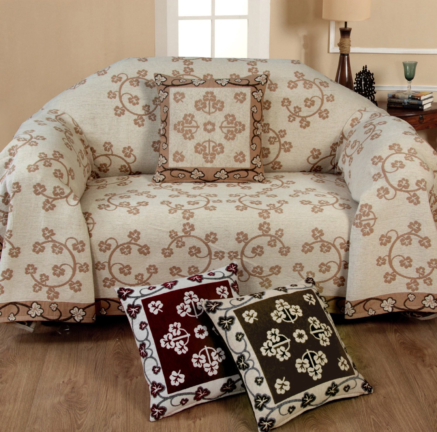 Chenille Floral Throw 2 Seater Wine Sofa Settee Chair Throw Decorative Chic Soft Stylish