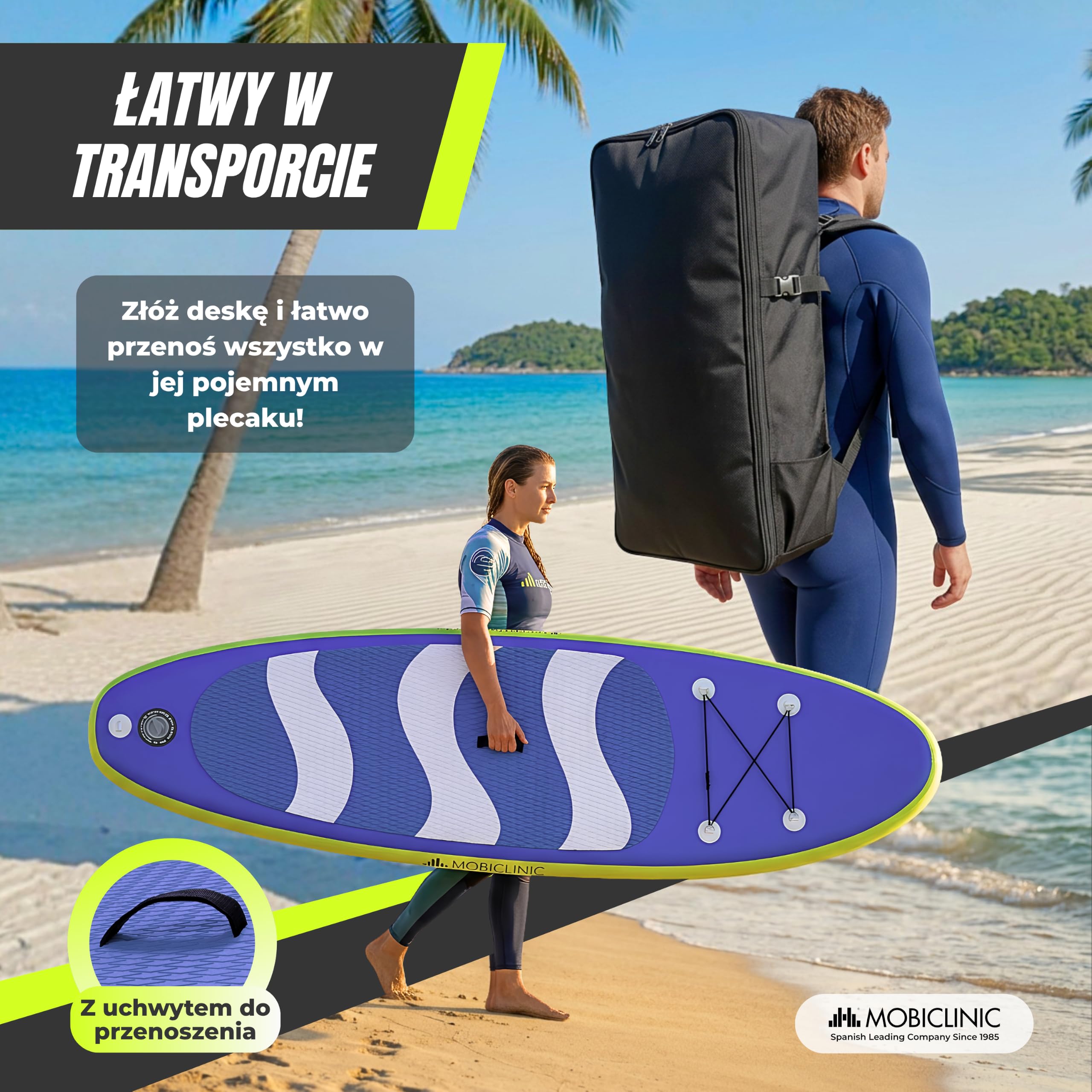 Mobiclinic®, Deska do Paddleboardingu, Zawiera Pompkę, Płetwy, Plecak, Wiosło, Etui na Telefon, Zestaw Naprawczy, 315x78x15 cm, Składana, do 150 kg, dla Dzieci, Dorosłych i Zwierząt Domowych, Stitch