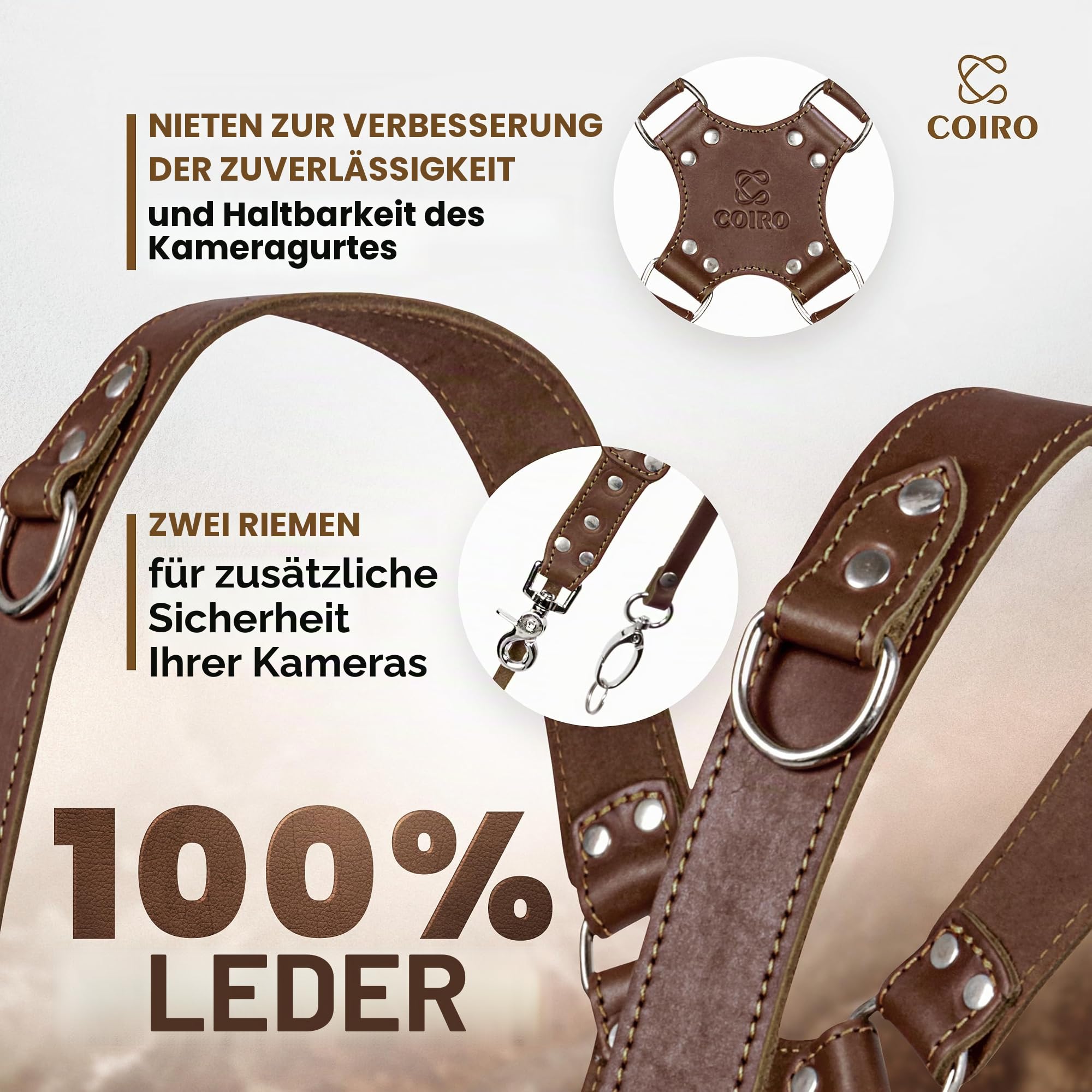 C Coiro Kameragurt für 2 Kameras mit doppeltem Tragegurt aus Leder und verstellbarem Schultergurt Ledergurt DSLR/SLR