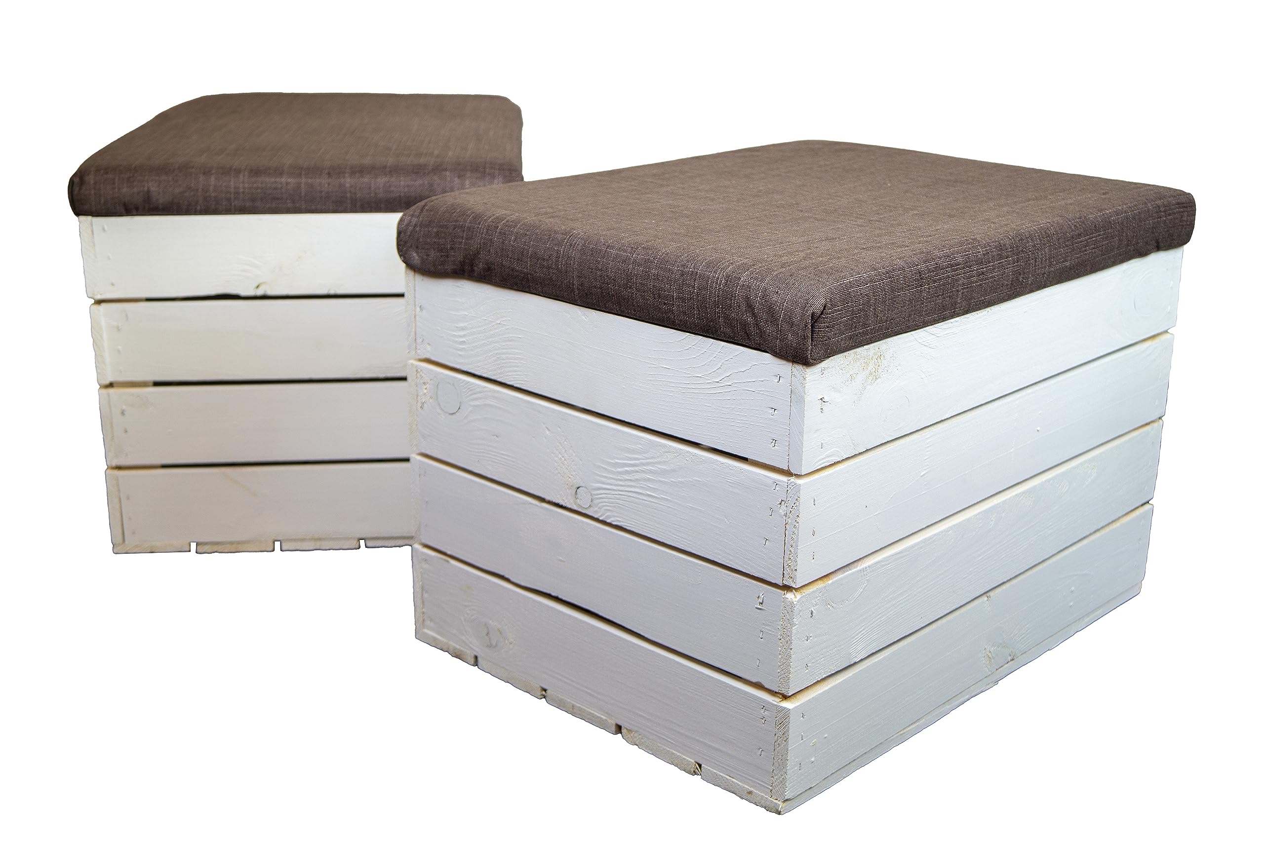 Kistenkolli Altes Land Sitztruhe Mit Stauraum, Maße 34x35x48 Cm, Faltbarer Holzsitzhocker, Obstkiste, Belastbar Bis 150 Kg, Klappbarer Deckel, Aufbewahrungsbox (Weiß)