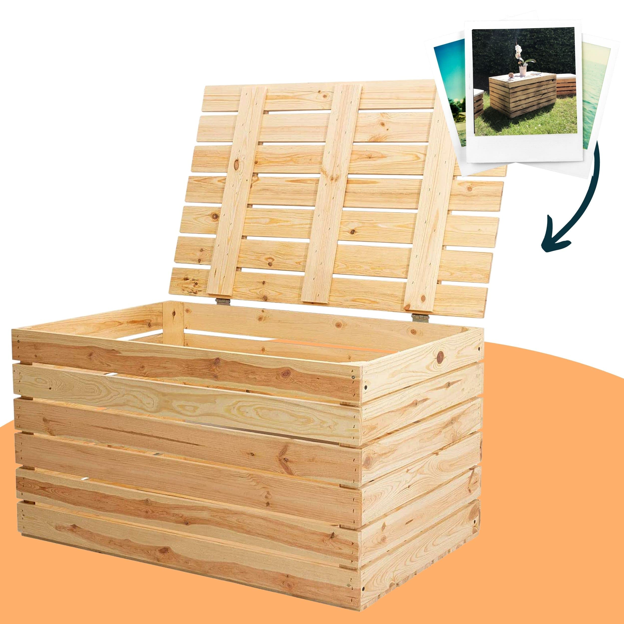 Traumhaft rustikale Holztruhe 80x50x39cm Holztruhe in hellem, unbehandelten Naturholz mit Deckel | für alle Räume, auch Kinderzimmer | drinnen & draußen