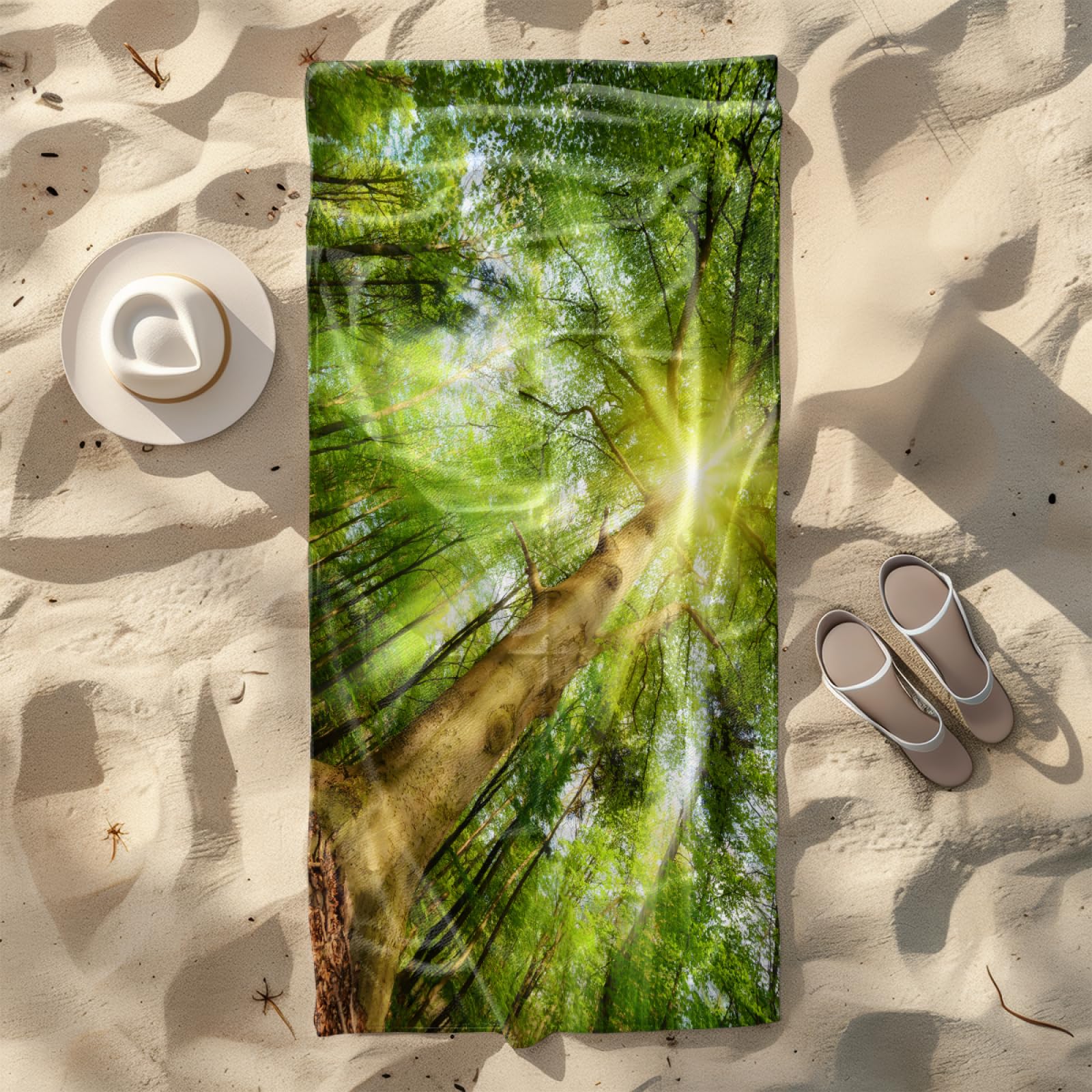 Toalla Playa Verde Marrón Claro Toallas Baño Suave Toalla Microfibra Sin Arena Toallas de Baño Piscina Ducha Absorbente Secado Rápido Beach Towel para Viajes, Natación, Camping 150x180cm