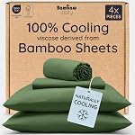 Bambaw 100% Viscose Derived from Bamboo Sheets Queen Size Set – 4pcs Cooling Sheets for Hot Sleepers, Soft Deep Pocket Queen Sheet Set Fits Up to 16'' with Elastic Corner Straps (Sand)