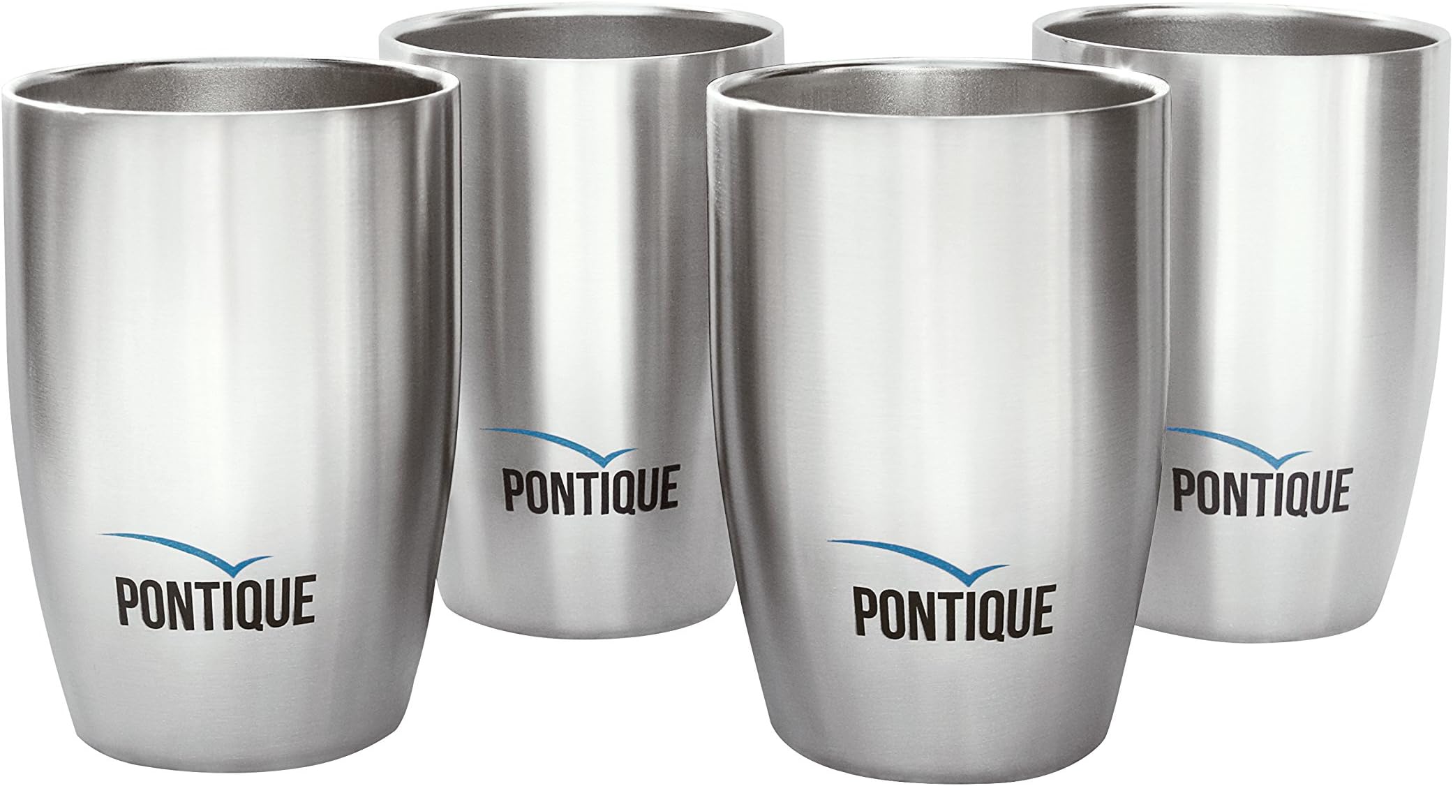 Stainless Steel Cups - Set of 4 Small Double Wall Tumblers for Camping, Travel, Home & Outdoor Parties for Kids and Adults - Pontique