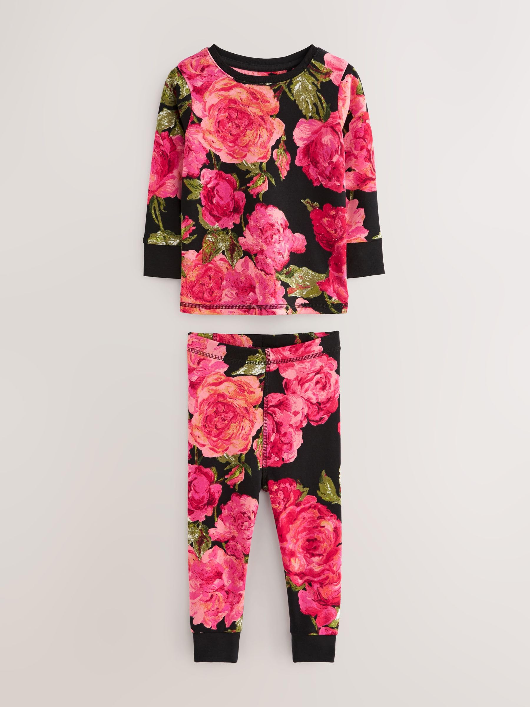 NEXT Ragazza Confezione da 3 Pigiami Comodi a Fiori | Bambino, Standard, Mid Rise, Pull On, 100% cotone