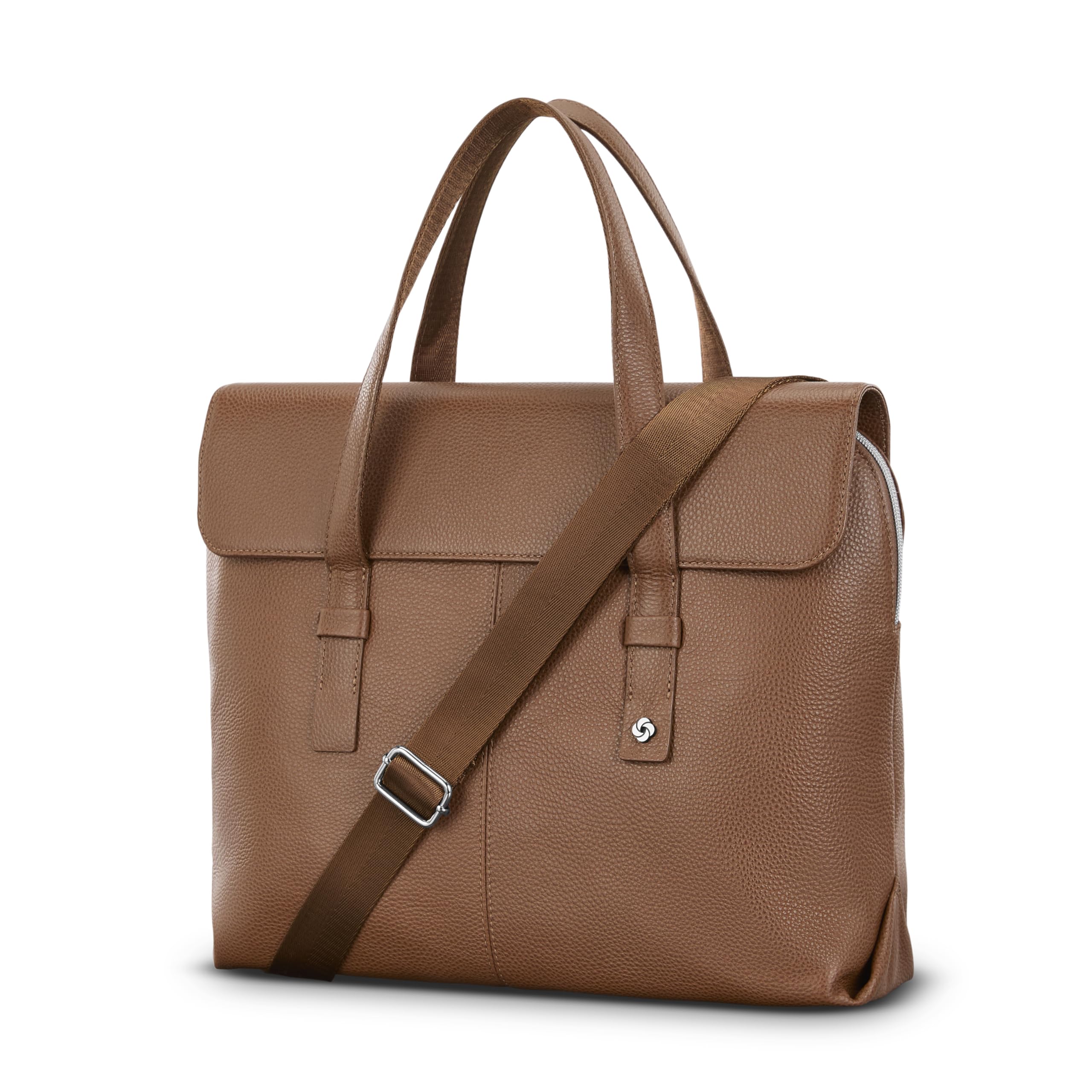 Samsonite Mobile Solution 2 Convertible Pebbled Leather Briefcase Laptop Bag with Crossbody Strap, Padded Sleeve