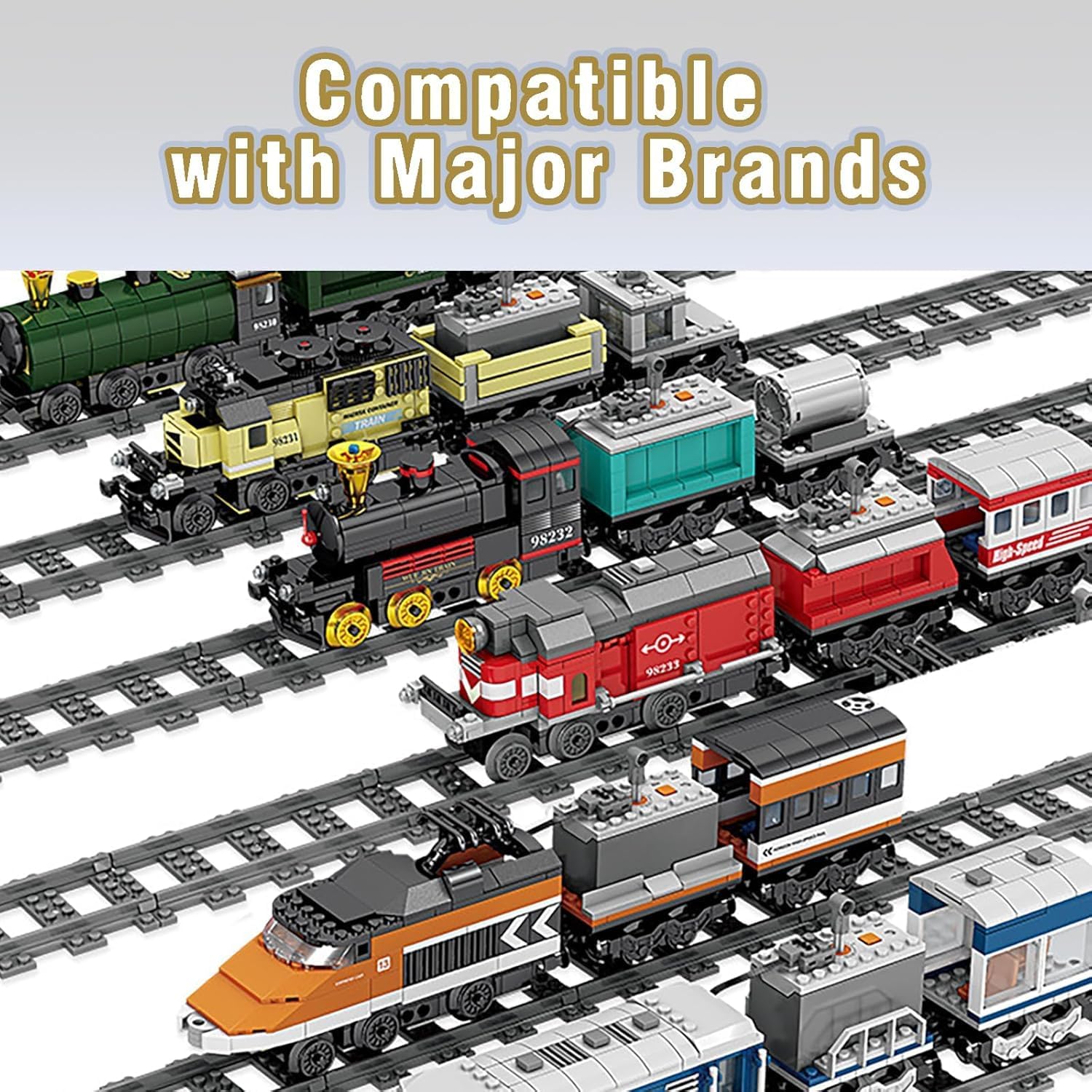 212 Pcs City Train Tracks Building Block Set Compatible with Lego,Train  Tracks Accessories Set,Train Track Bridge Uphill and Downhill Set