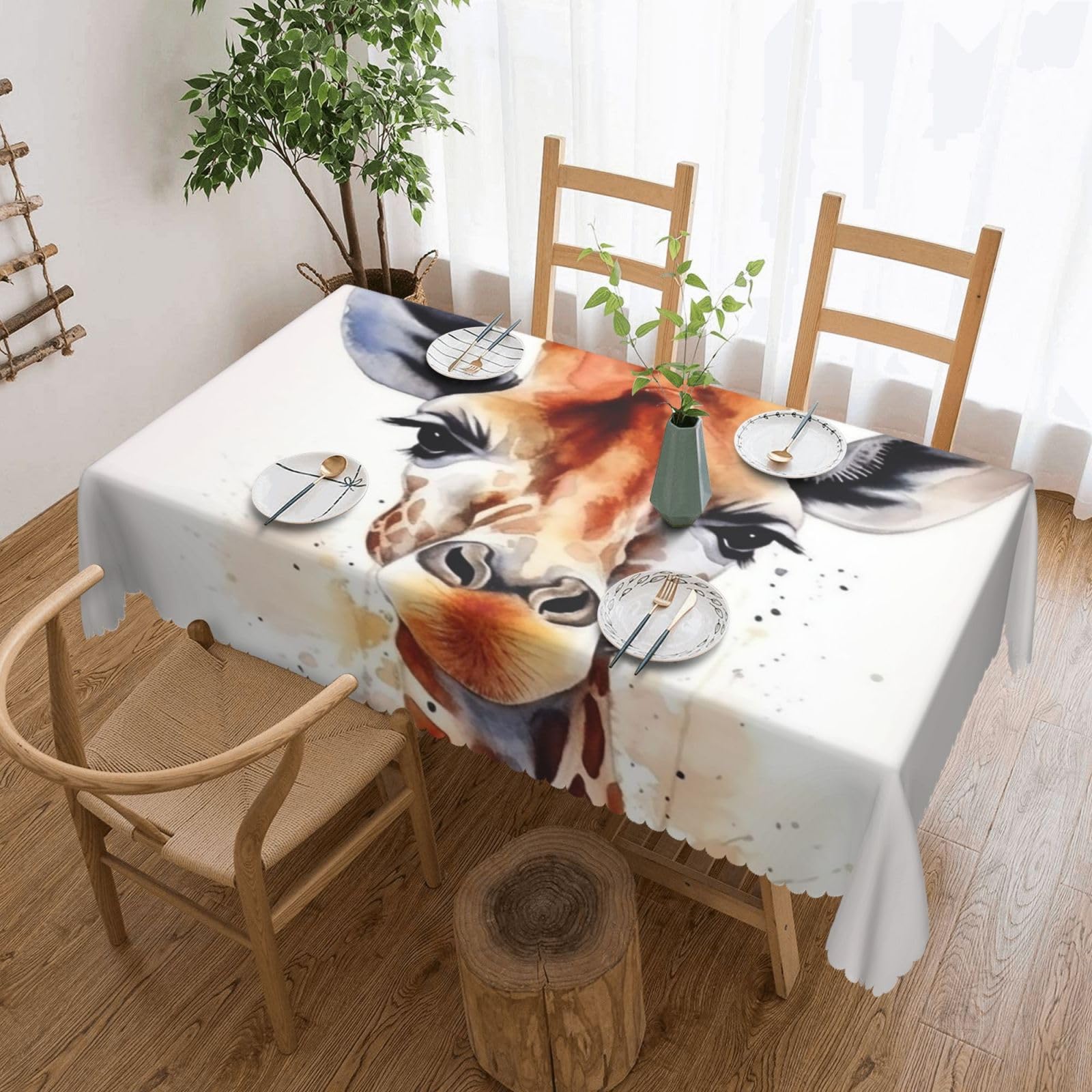 Fodpand Black Stylish Animal Watercolor Giraffe Tablecloths For Rectangle Tables 72 X 54 Inches - Reusable And Washable Table Clothes Decorative Table Cover For Dining Tables, Buffet Parties, Wrinkle Resistant