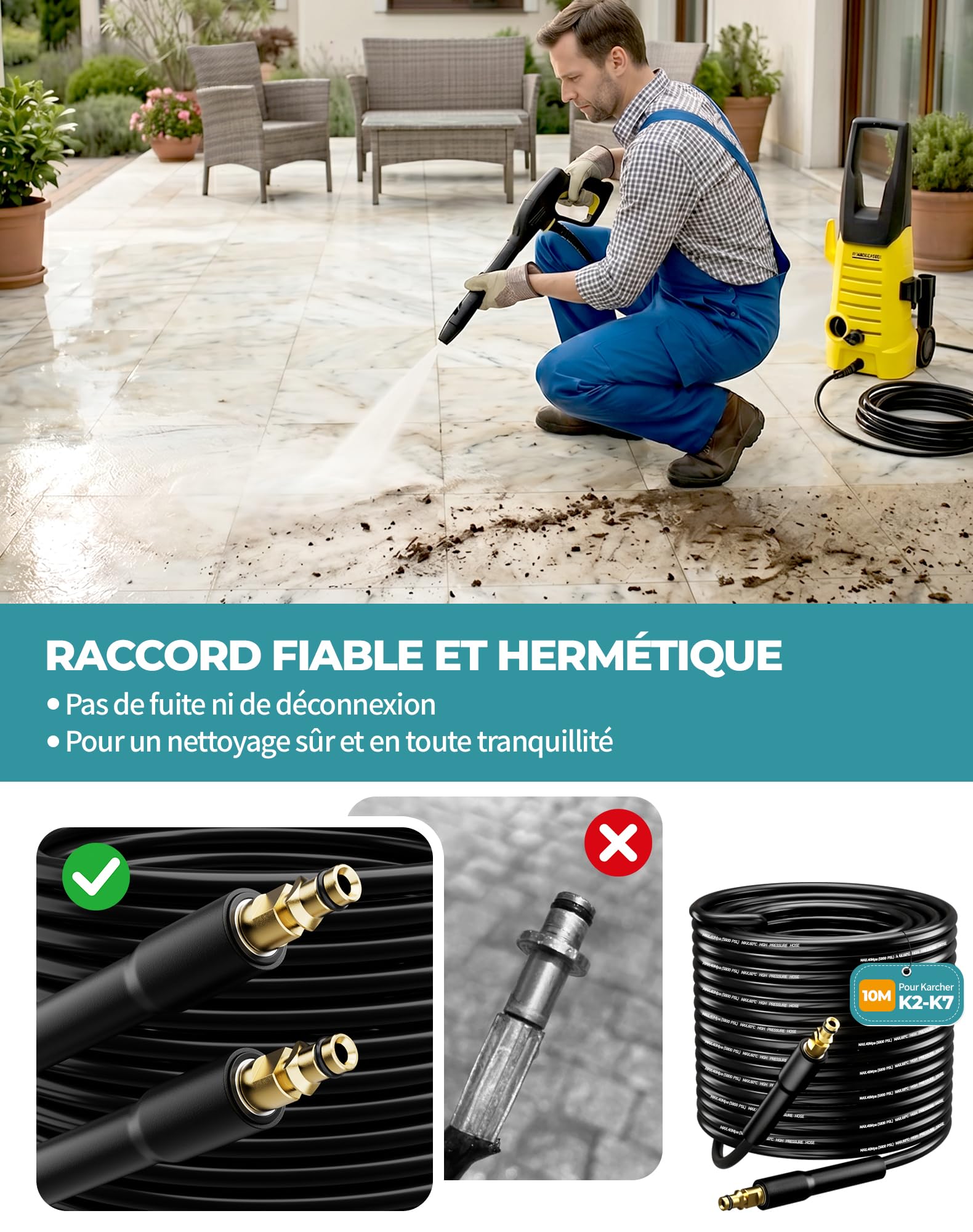 10M Tuyau pour Karcher K2 K3 K4 K5 K6 K7 Flexible pour Karcher Nettoyeur Haute Pression Pièces Détachées Rallonge Tuyau de Rechange