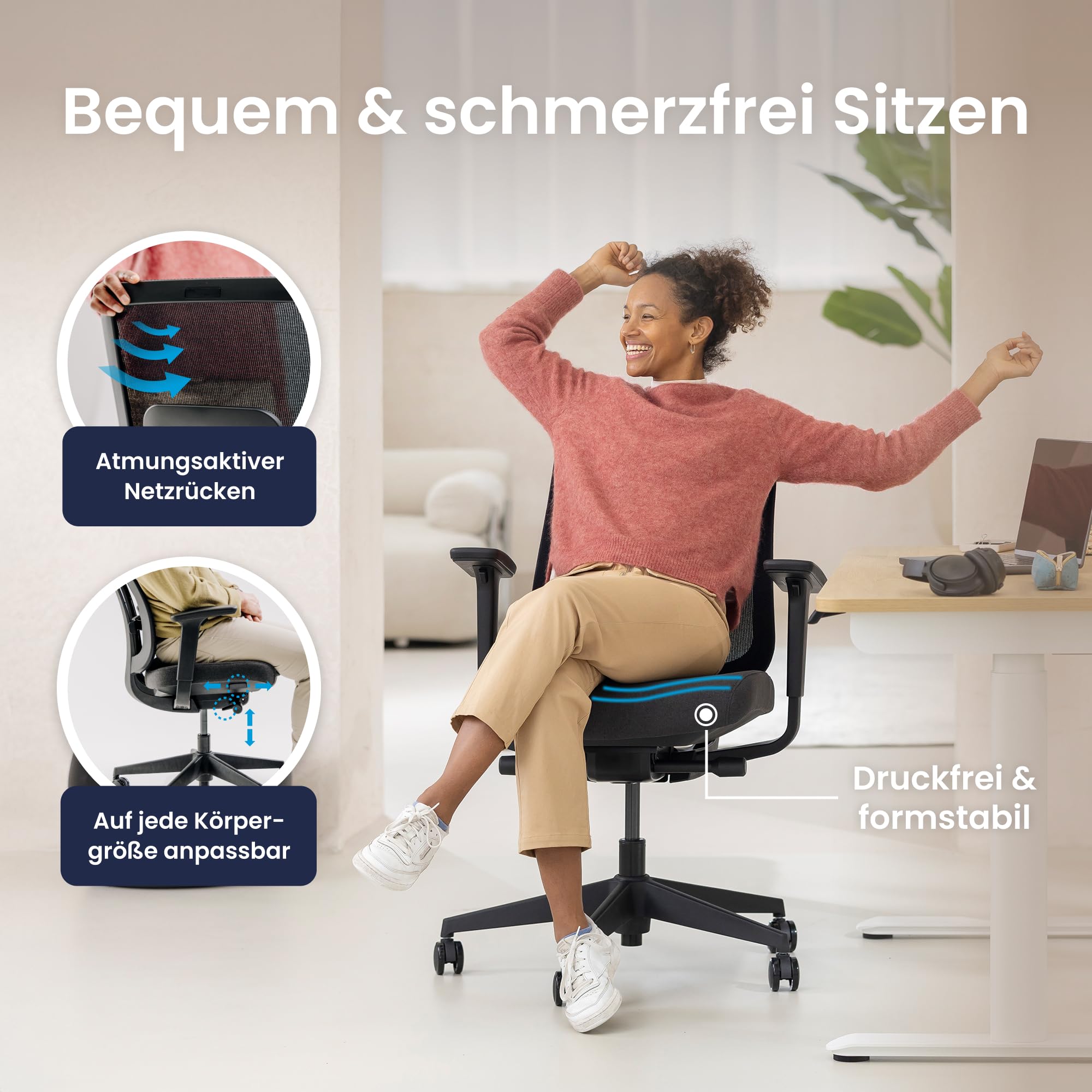 Ergotopia PureBack ergonomischer Bürostuhl – Schreibtischstuhl ergonomisch mit 4D-Armlehnen & Synchronmechanik – Bürostuhl ergonomisch Testsieger – Bequemer Büro Drehstuhl für gesundes Sitzen