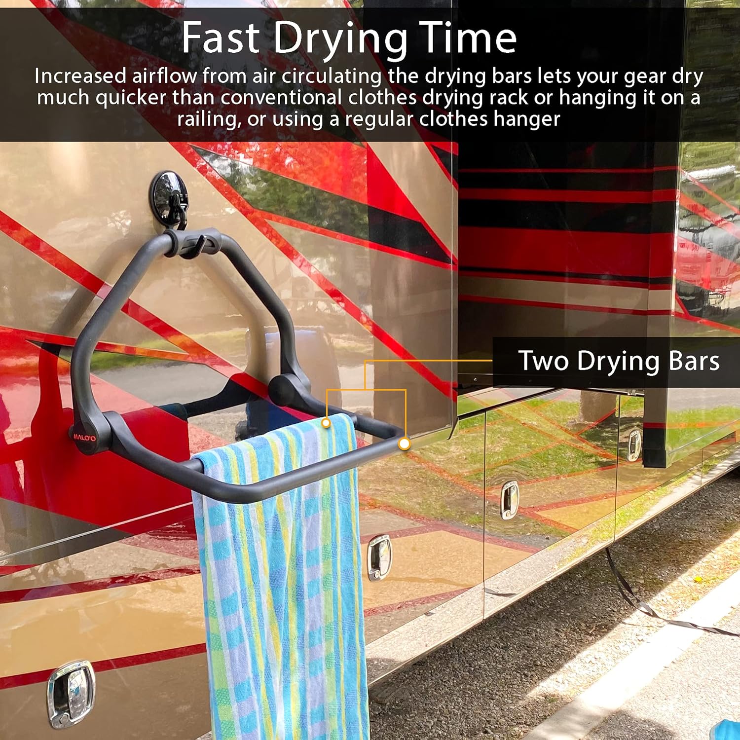 Malo’o RV & Camper Drying Rack with Suction Cup Mount, Portable Hanging Rack for Wetsuits, Towels & Scuba Gear, for Van, Boat, Trailer & Home Use