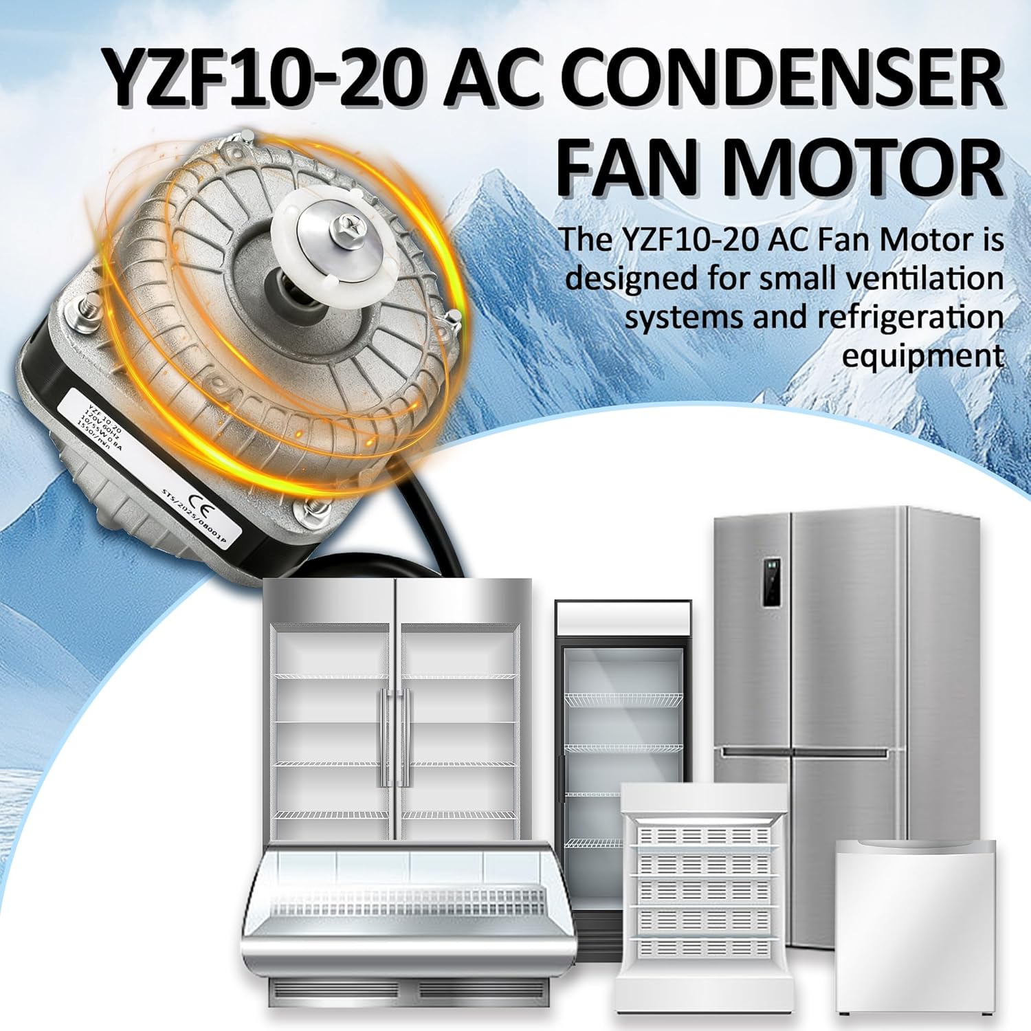 YZF10-20 Condenser Fan Motor AC 120V 60Hz 1550rpm 10/55W 0.8A Electric Shaded Pole Radiator Evaporator Fan Motor for Small Ventilation Equipment Refrigerator Freezer Coolers Vending Machines