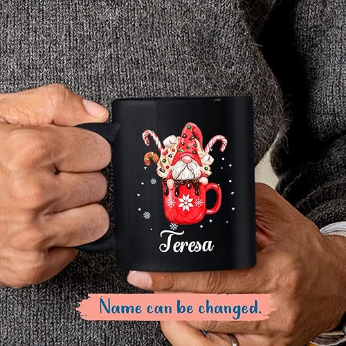 Miniatura 2 de Taza de cerámica de cacao caliente personalizada con nombre, taza de café de gnomo de cacao caliente personalizada, regalos de taza de Navidad de