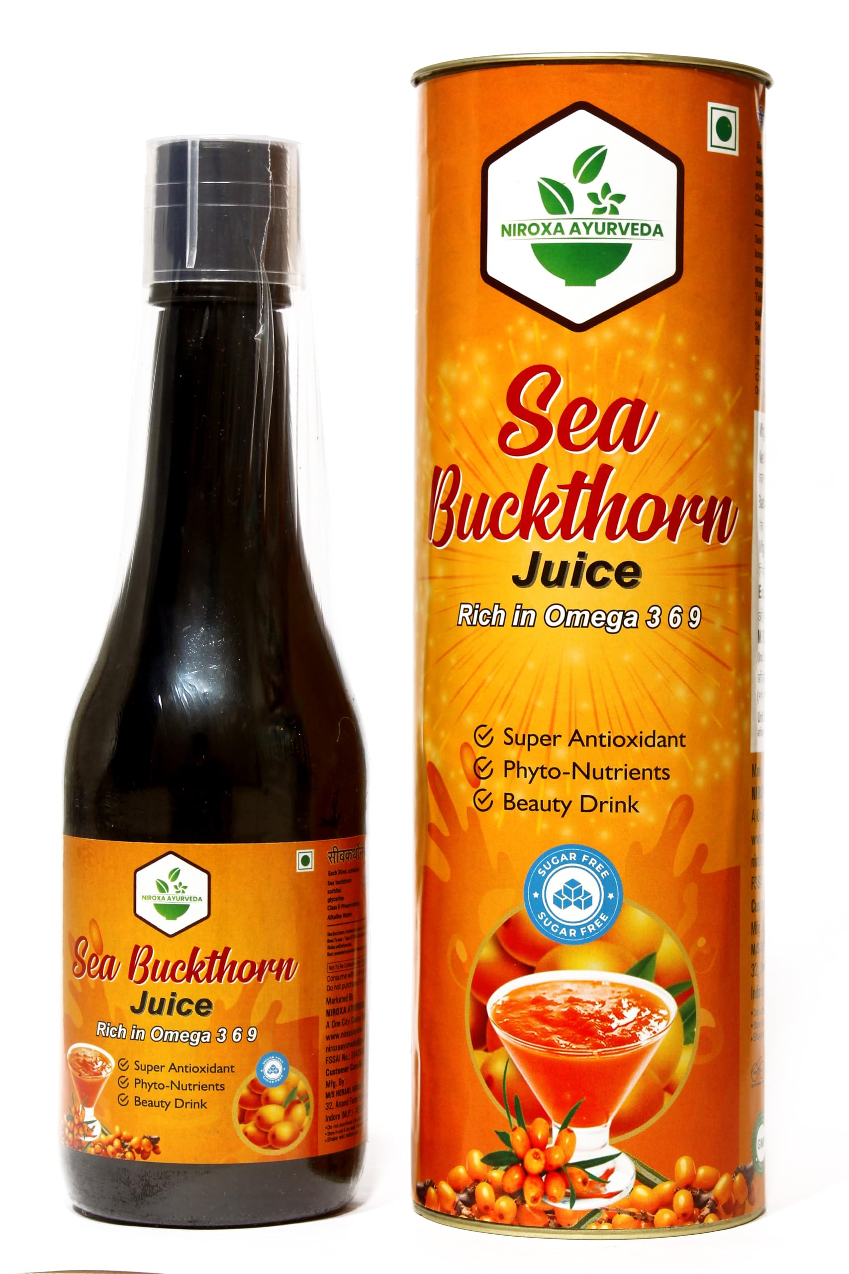 Niroxa Ayurveda Sea Buckthorn Juice Rich in Omega 3 6 9 Sugar Free Super Antioxidant Phyto Nutrients Beauty Drink 500 ml | Immunity, Skin Glow & Gut Health Support | Juice Seabuckthorn (1, Sea Buckthorn)-image-36