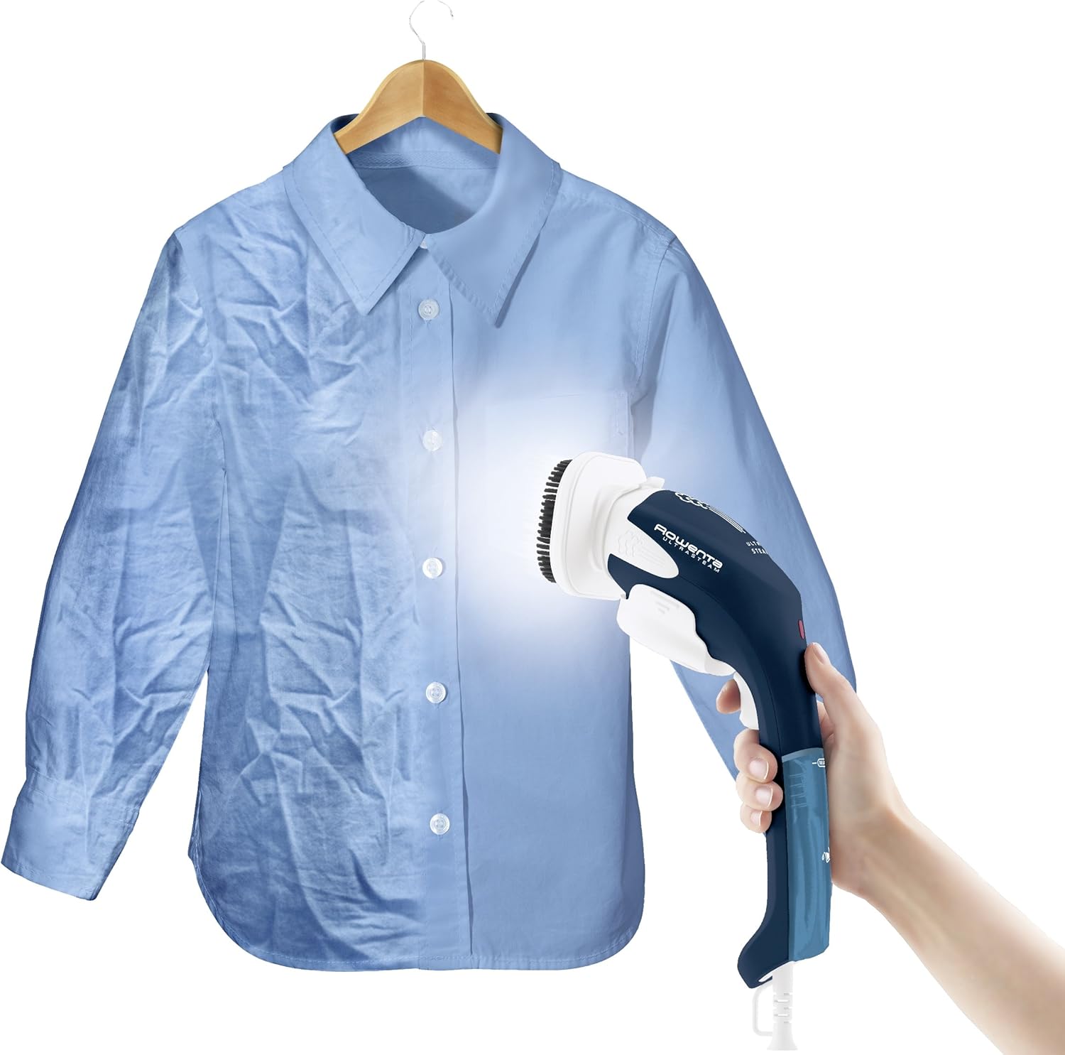 Rowenta GS3010 Ultrasteam Hand-Held Garment and Fabric Steamer with Lint Pad and Travel Pouch, 800-Watt, Blue