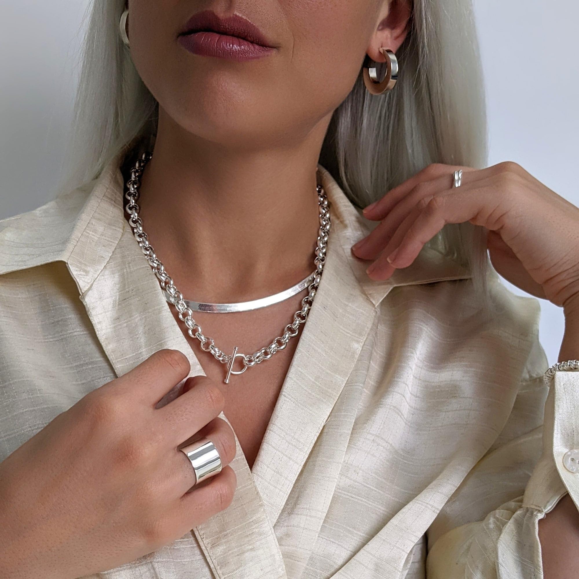 Silverly Breiter Zigarrenring aus 925er Silber für Damen | Daumenring mit Flacher Kante aus Sterlingsilber | Polierte Klobige Herrenringe aus Silber | Einfaches Minimalistisches Glattes Dickes Ehering