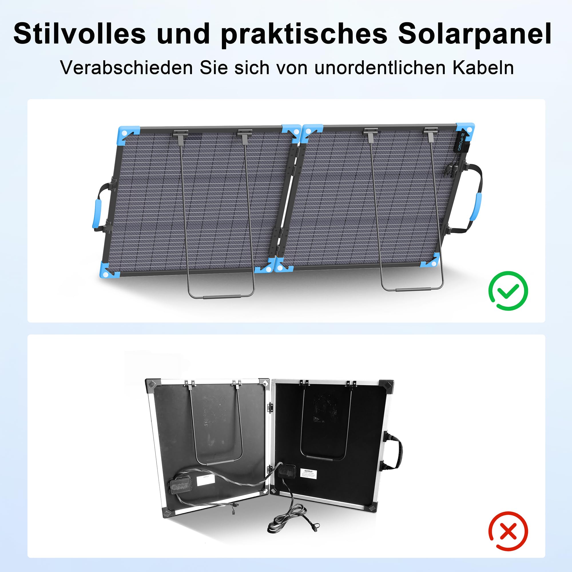 110W Bifaziale Faltbares Solarpanel, 20V Monokristallines Solarpanel | 25% Wirkungsgrad Tragbares Solar panel, IP68 Wasserdicht mit MC4-Ausgangskabel und Ständer für Powerstation, Camping
