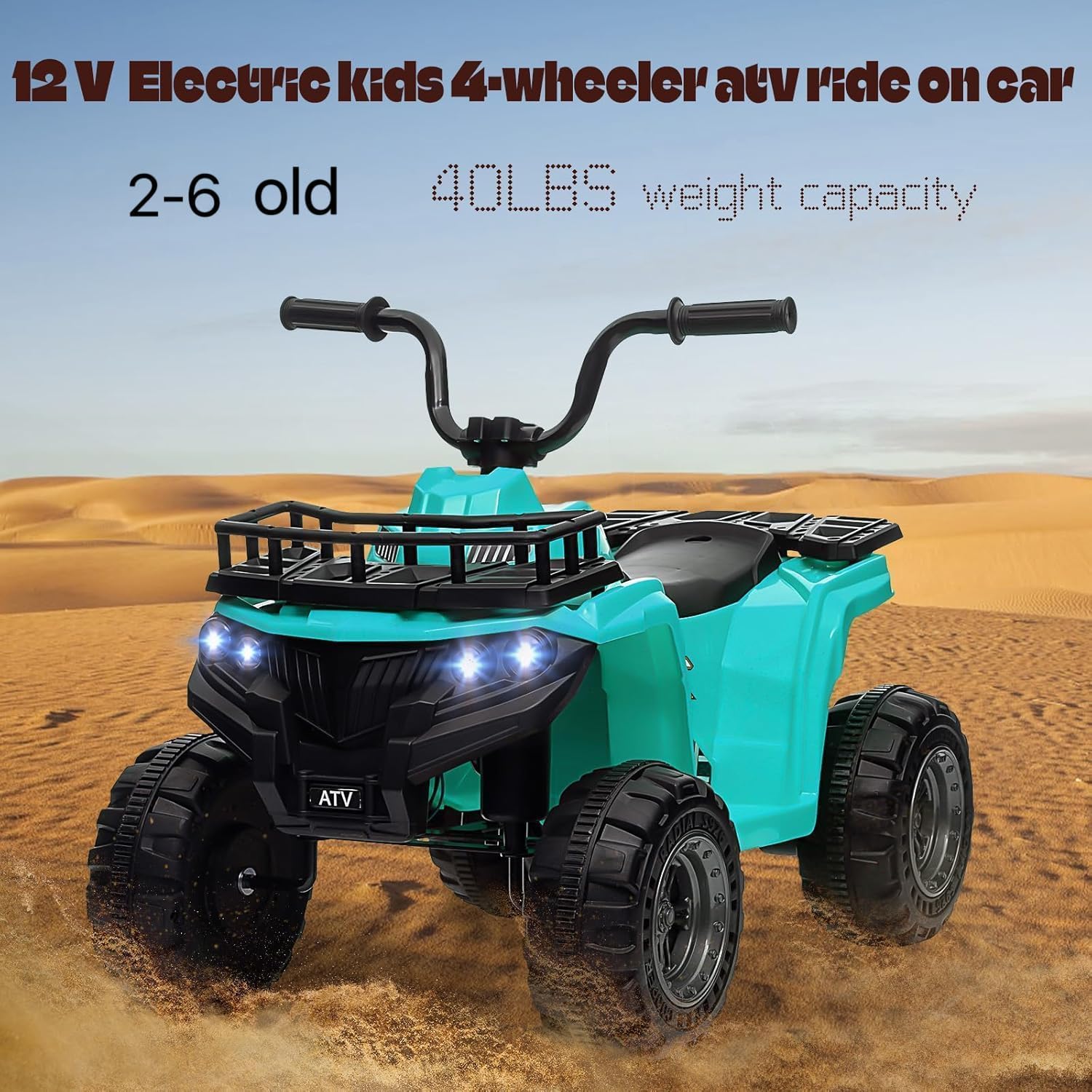 Elektryczny samochód dla dzieci Quad 12 V, elektryczny samochód dla dzieci, 2 prędkości, 4 koła, LED, muzyka, 2-5 lat, czarny