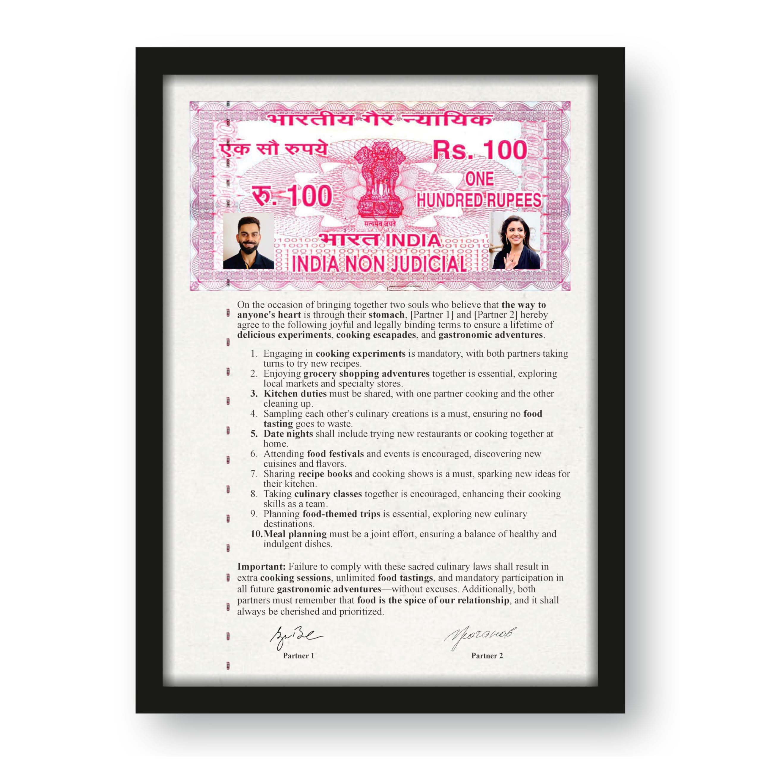 Culinary Adventurer Couple Relationship Contract Photo Frame… – view 2