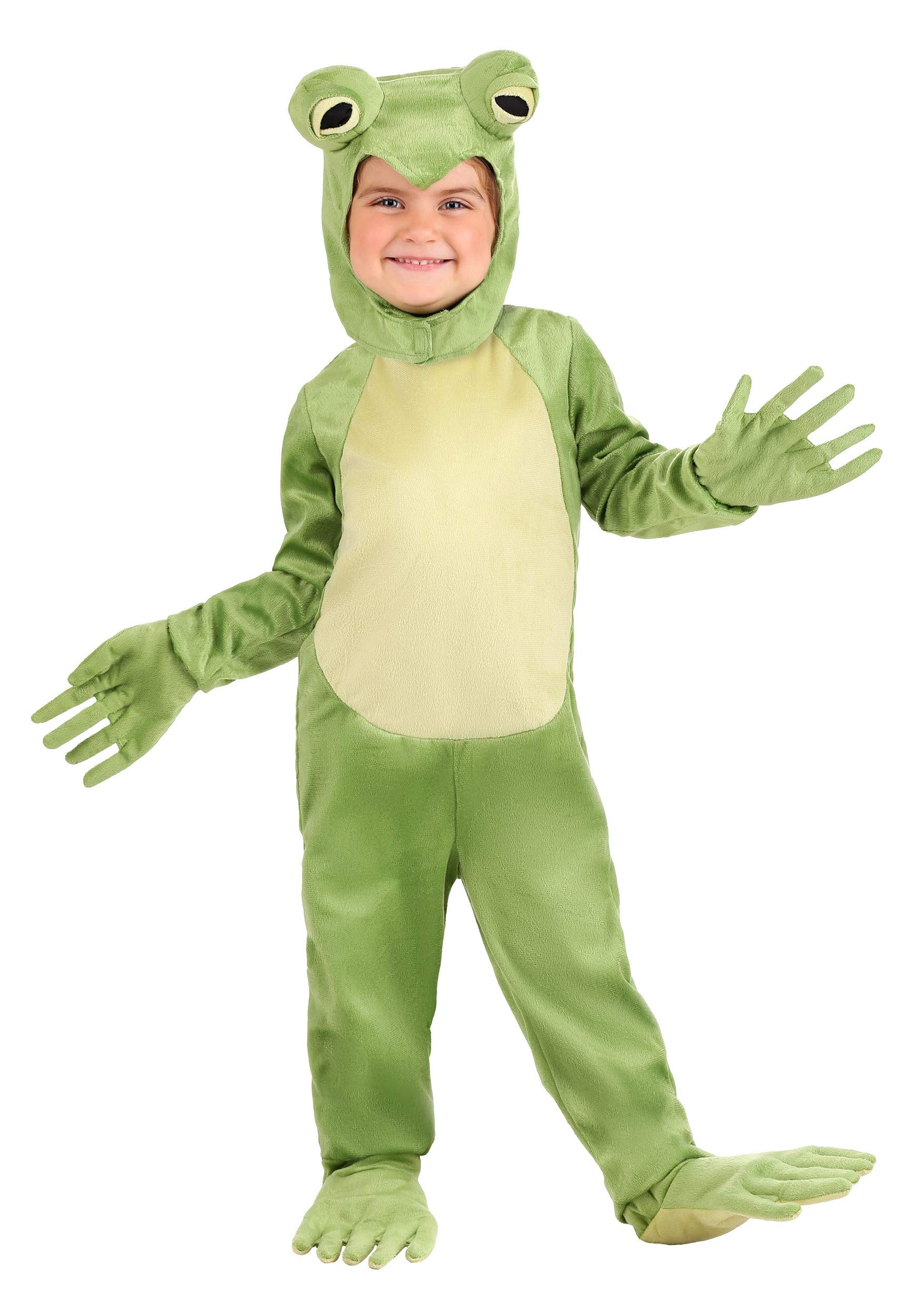 Toddler Boy Deluxe Frog Halloween Costume | Soft Plush Green Jumpsuit, Headpiece, Pair of Mitts and Shoe Covers for Dress-Up