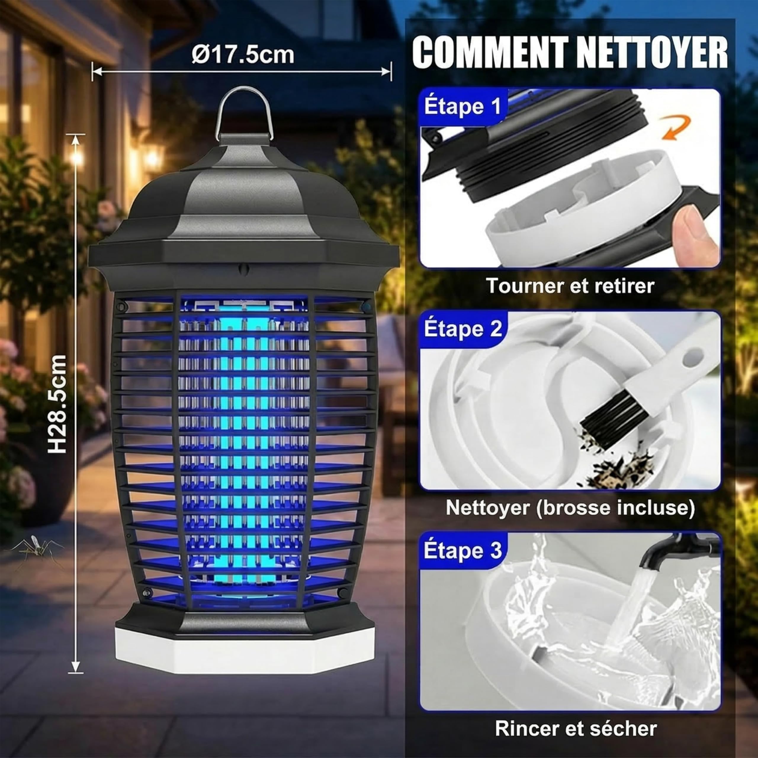 Seenlast Lampe Anti Moustique Exterieur 4000V 2 en 1 18W Tueur d'Insectes Electrique LED IPX4 100m²