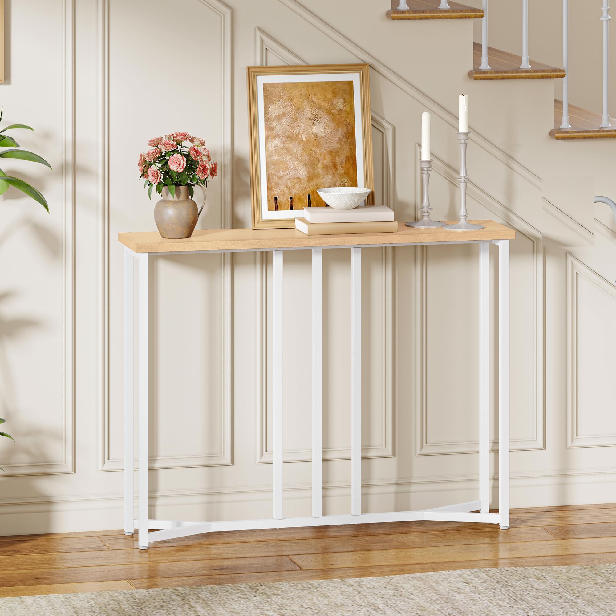 YITAHOME Tavolo Consolle, 80cm Consolle Ingresso, Piccolo Tavolo per Decorazioni, Tavolino Da Divano, Console, Corridoio, Soggiorno, Assemblaggio Semplice, Stile Bianco e Legno