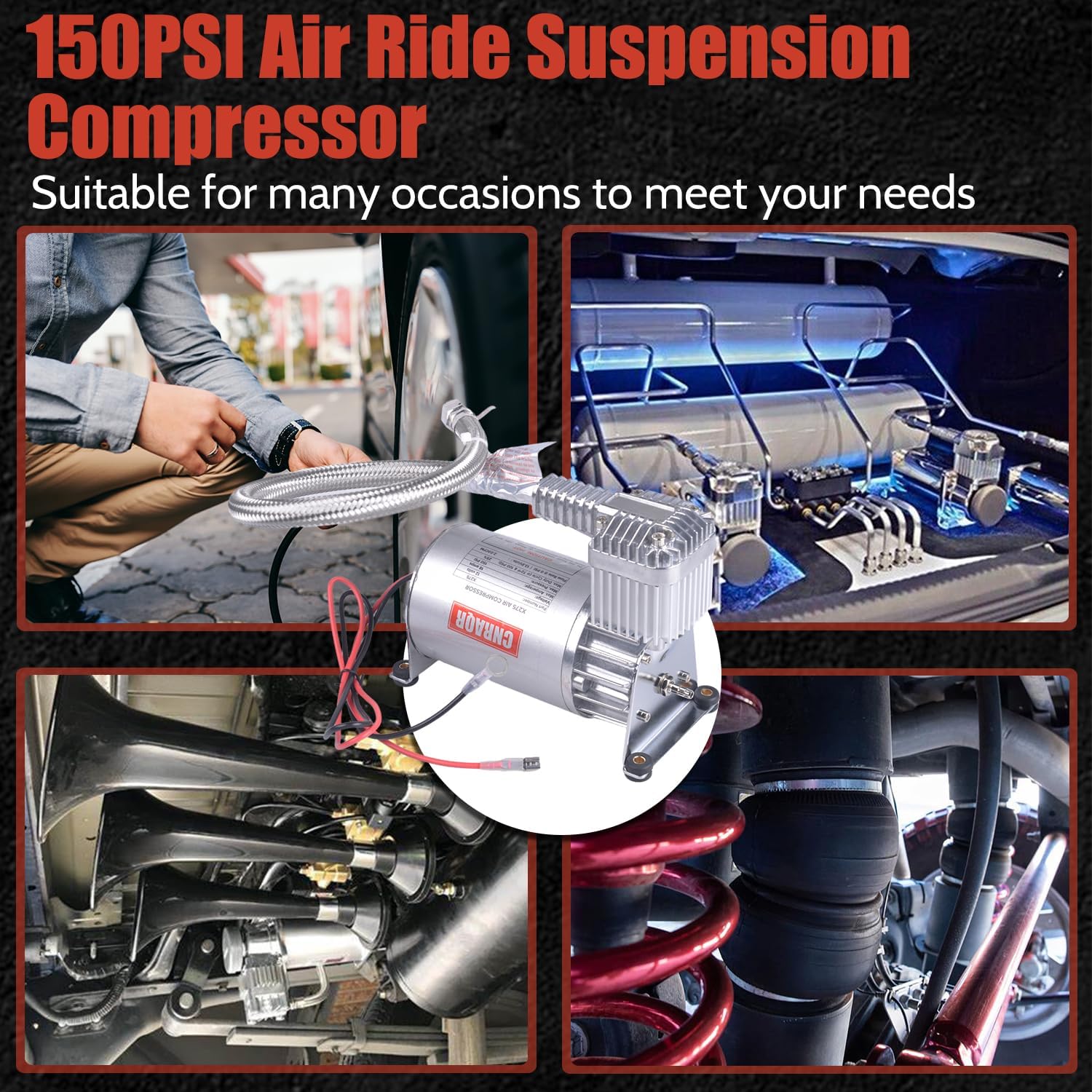 150PSI Heavy Duty Air Train Horn/Air Ride Suspension Compressor 1/4NPT 12V for Car Horns/Pneumatic Suspension Systems/Pneumatic Tools/Car Tires/Motorcycle Tires