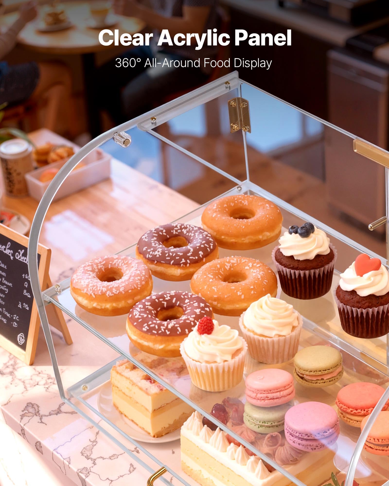 VEVOR Gebäckvitrine 2-stöckig, Gewerbliche Bäckereivitrine aus Transparentem Acryl, Thekenvitrine mit Magnetischer Rücktür & Abnehmbarer Trennwand für Kekse Desserts Donuts, 558 x 355 x 355 mm