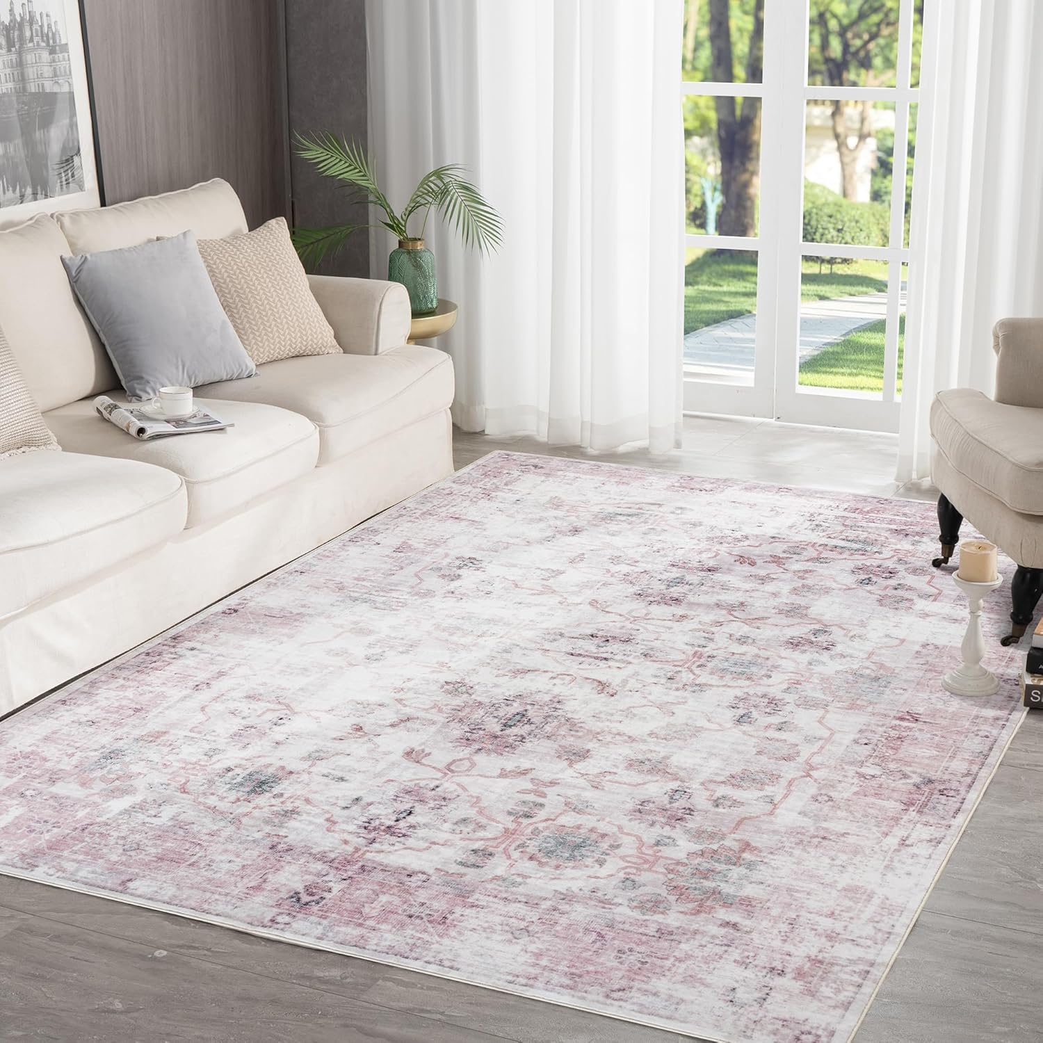 Syalife Washable Rug Vintage Area Rugs, 10'x 14' Living Room Rug with