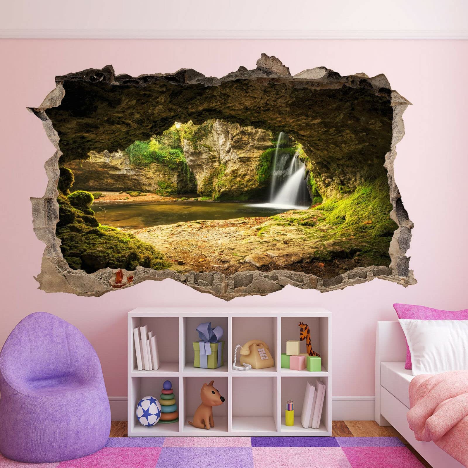 Paesaggio Adesivi Murali 3D Fracassato Cascata Del Fiume Decorazione Domestica Smontabile Del Vinile Del Tatuaggio Della Parete Grotta Decalcomanie Impermeabili Art For Kids Room Wall Decor 80x120cm