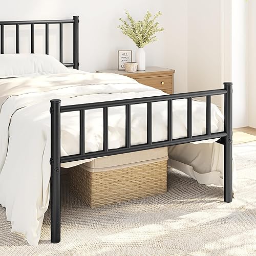 Miniatura 4 de Yaheetech Base de cama tamaño individual XL, plataforma de metal, base de colchón con cabecero y estribo, no necesita somier, almacenamiento debajo