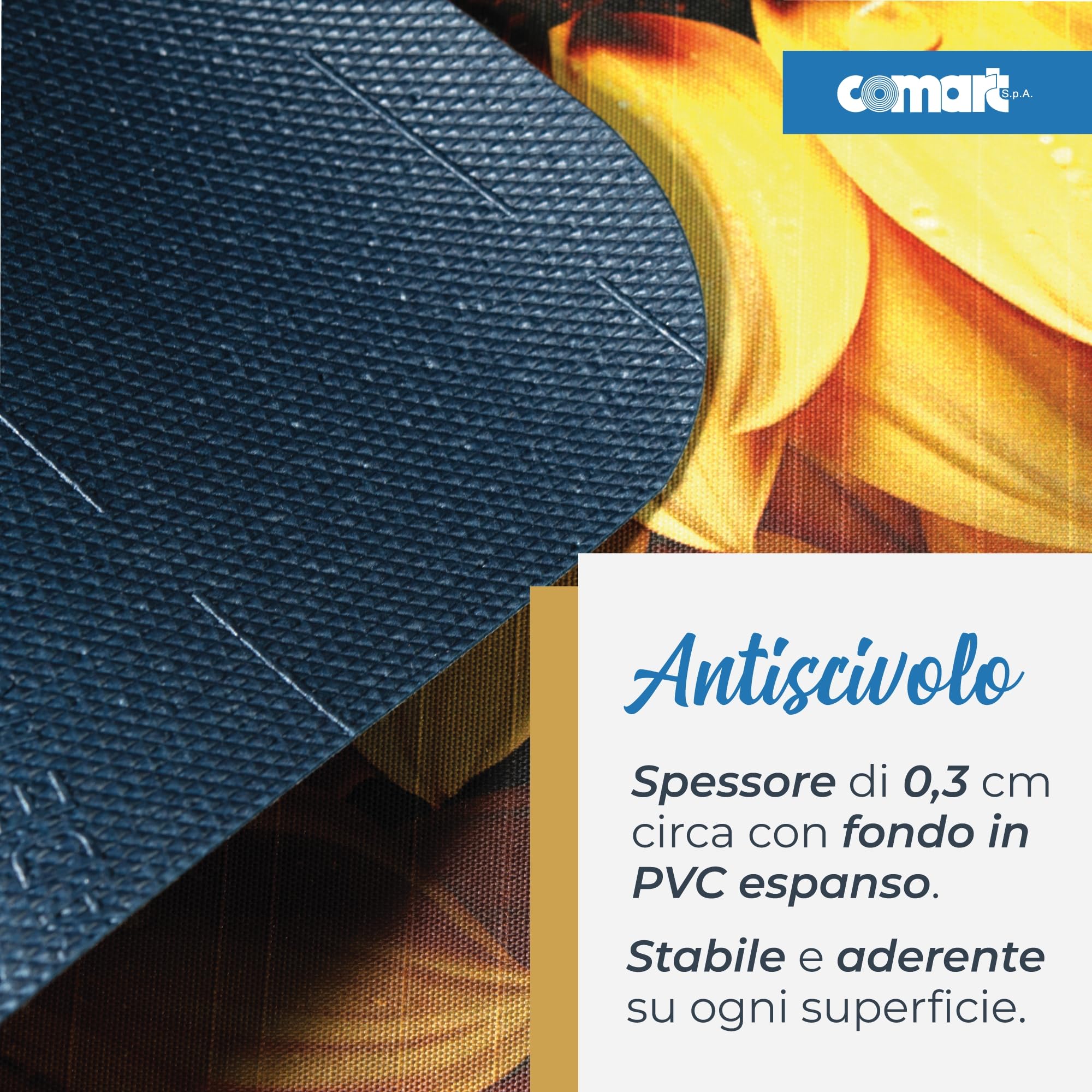 Comart - Tappeto Cucina Austin - Impermeabile - Antiscivolo - Antimacchia - Lavabile in Lavatrice - Passatoia in Poliestere - per Corridoio e Cucina - Made in Italy - Fiori Girasoli - 50x130 cm