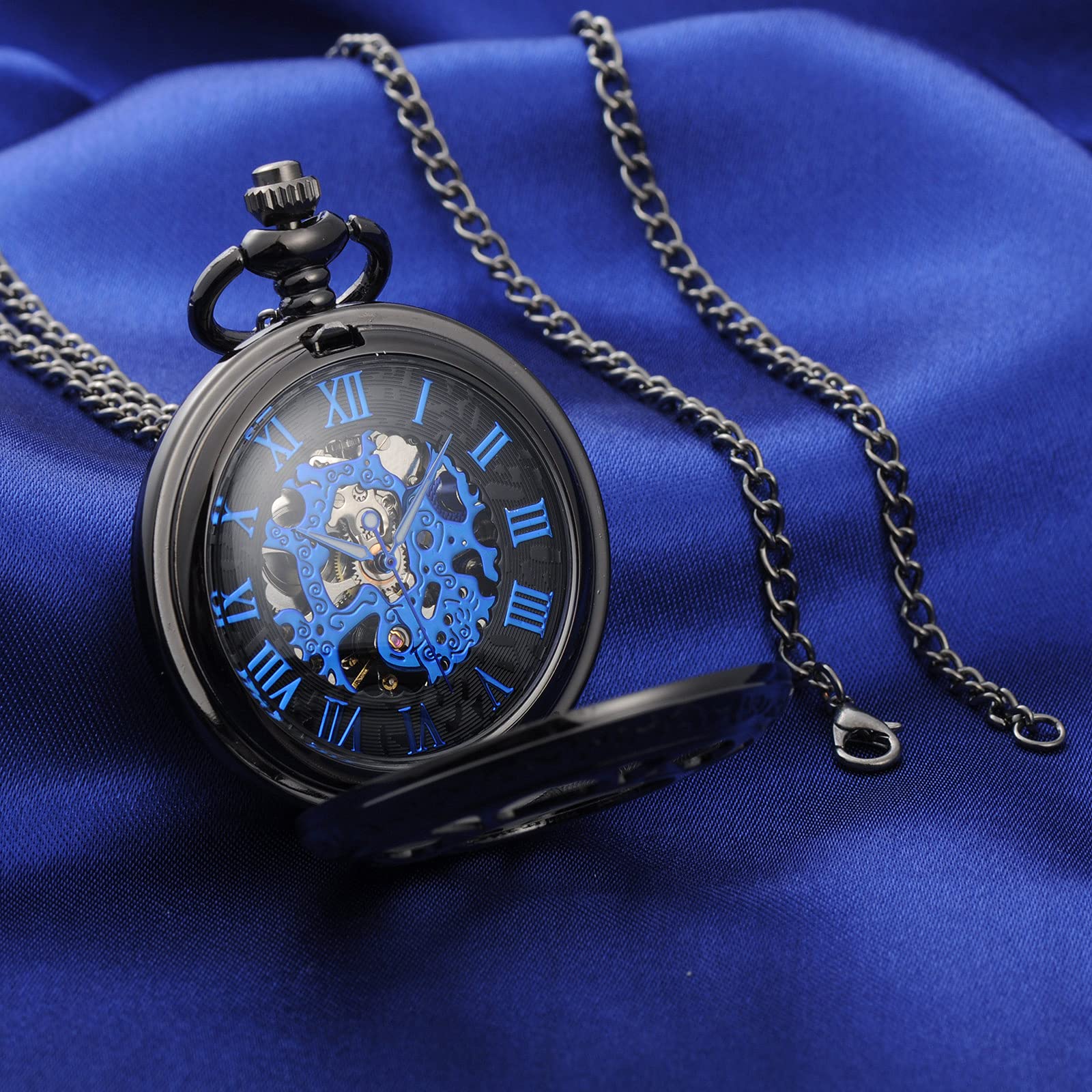 SUPBRO Reloj de Bolsillo Vintage Reloj para Hombre de Bolsillo Mecánico con Cadena de números Romanos