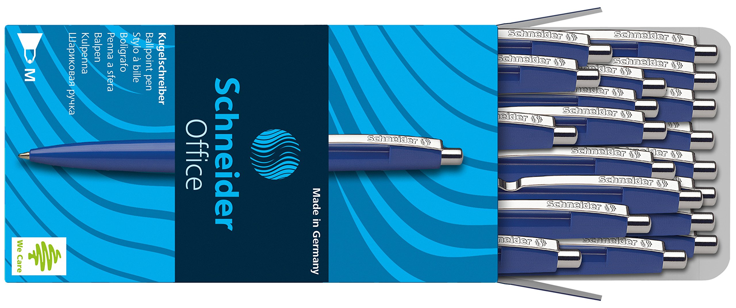 Lot De 50 Stylos Bille Schneider OFFICE | Corps Bombé, Clip Métal | Encre Indélébile | Bleu, Pointe M