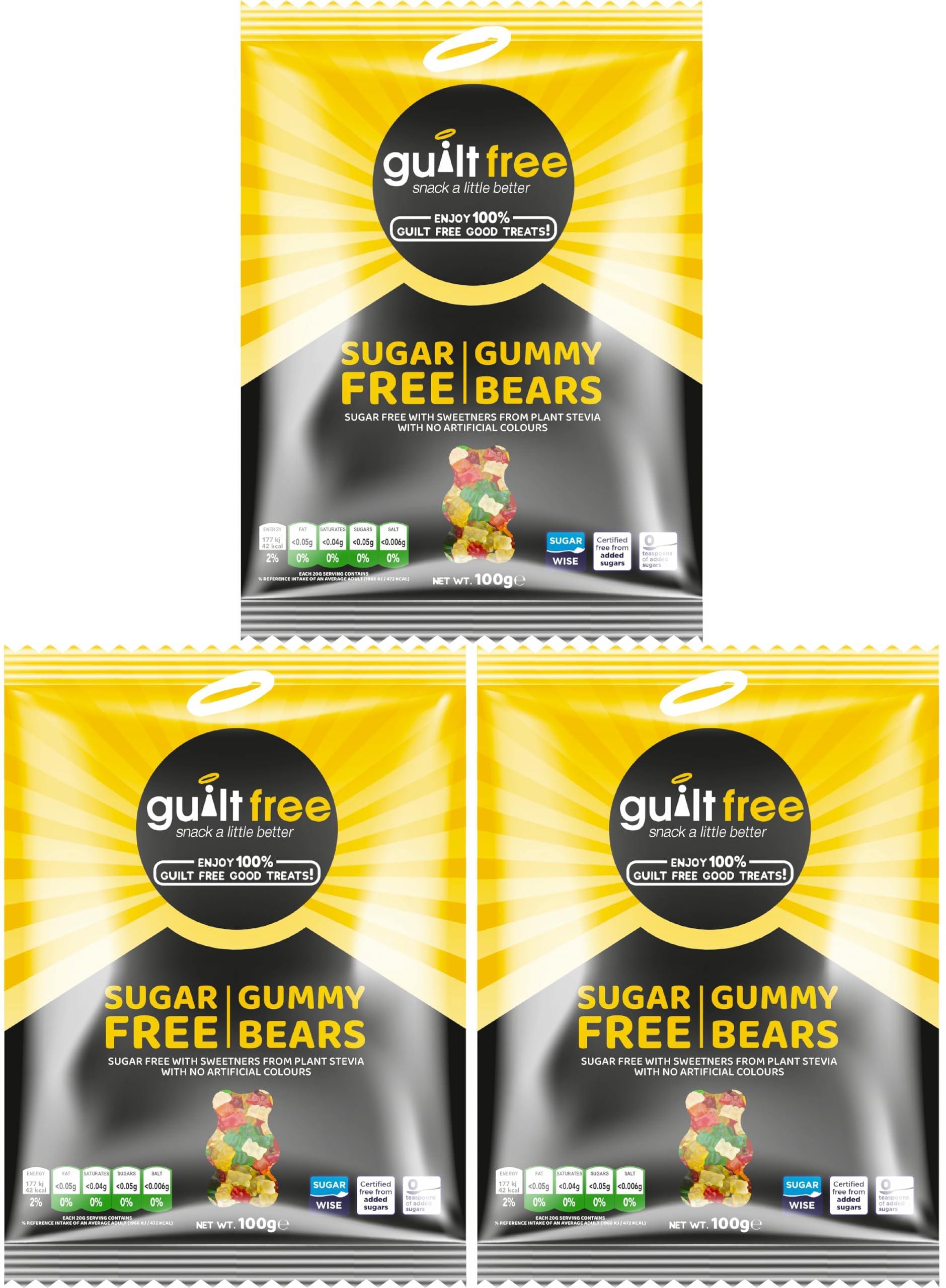 Guiltfree Sugar Free Gummy Bear Sweet Jelly Gummy Bears Sweets | Sugarless Gummies for Diabetic Gift Hamper Basket Available - Perfect for Gifting | 3 x 75g Resealable Pack