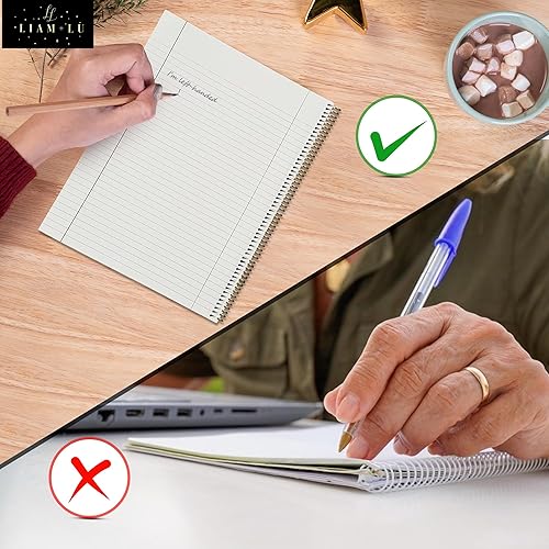 Miniatura 2 de Cuadernos en espiral para zurdos con rayas universitarias 3 unidades, 100 hojas  9 x 11 pulgadas  Papel grueso, encuadernación en espiral dorada,