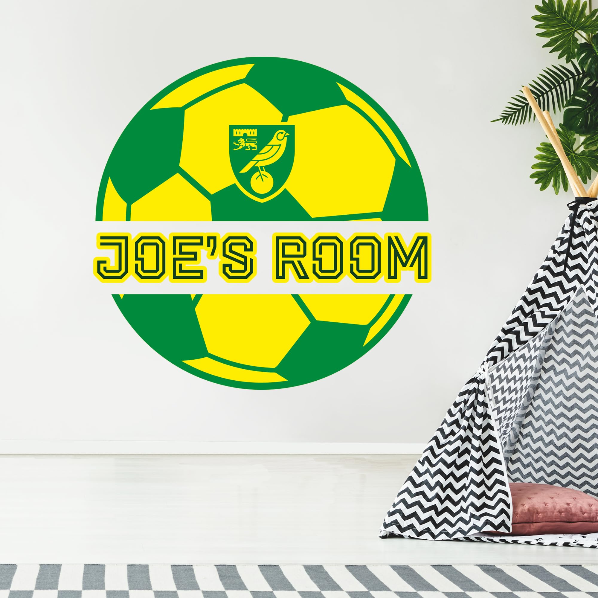 Beautiful Game Yellow, Green Norwich City Wall Sticker Personalised Name & Ball Design Mural Art + Norwich Football Club Bedroom Crest Decal Set (60Cm Width)