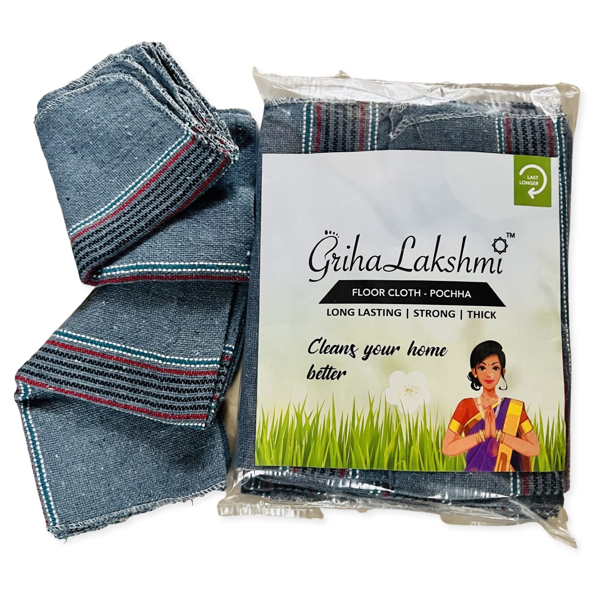 Grihalakshmi 2 BHK House Suitable Pack of 3 Rugged-On-Floor (Pochha)/ Soft on Hands Floor Cloth. for Removing Hard Dirt. Daily Use (24x24) Inches