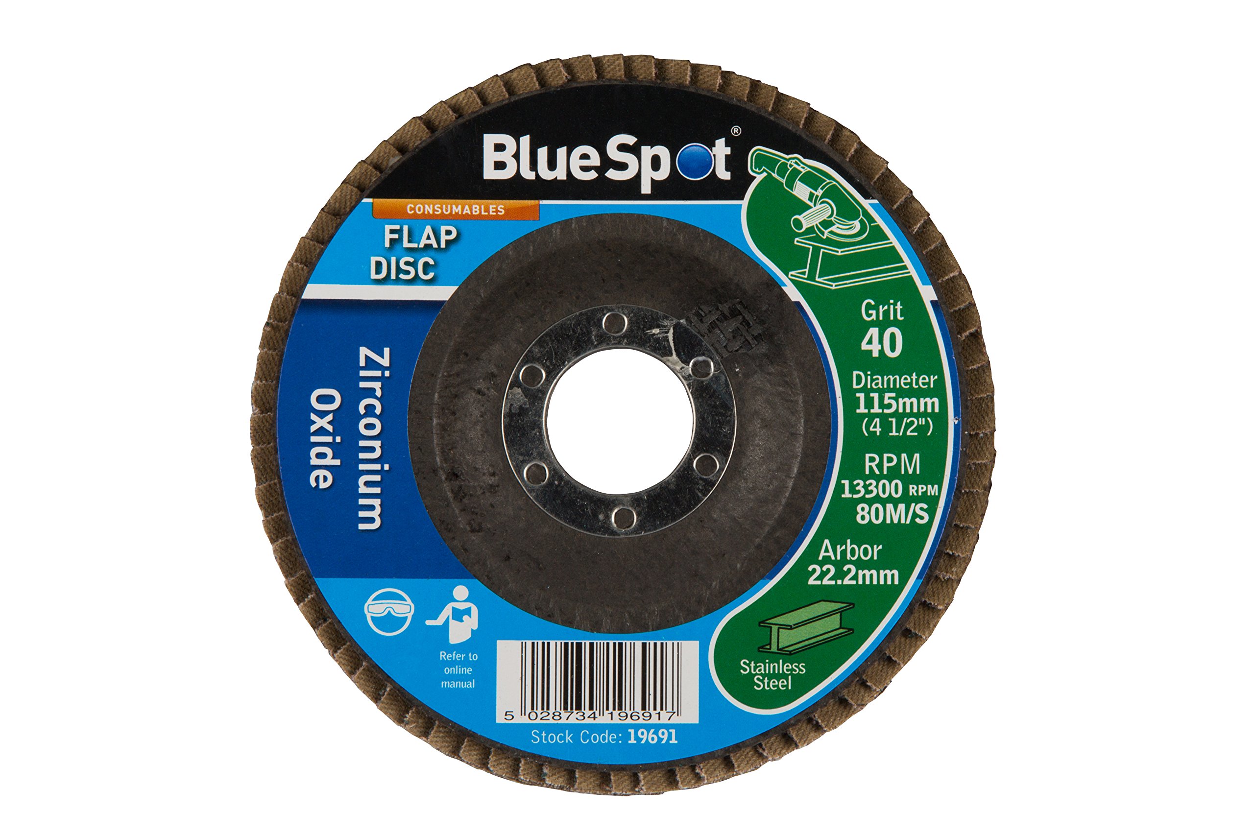 Blue Spot 19691 Zirconium Oxide Flap Disc 115mm 40 Grit