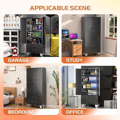 Miniatura 126 de Armario de almacenamiento de metal con tablero de clavijas de 31.5 x 31.5 x 16.5 pulgadas, armario de almacenamiento de acero con cerradura con 5