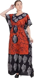 Onekbhalo Women's Cotton Floral Floor Length Kaftan Nighty (R_Red/Oranage_3XL) Price In India