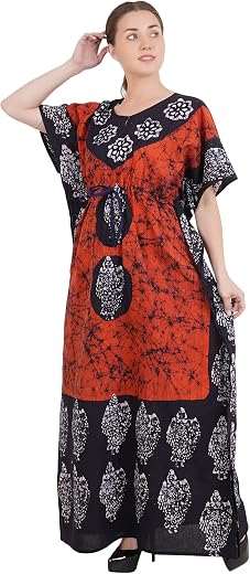 Onekbhalo Women's Cotton Floral Floor Length Kaftan Nighty (R_Red/Oranage_3XL)