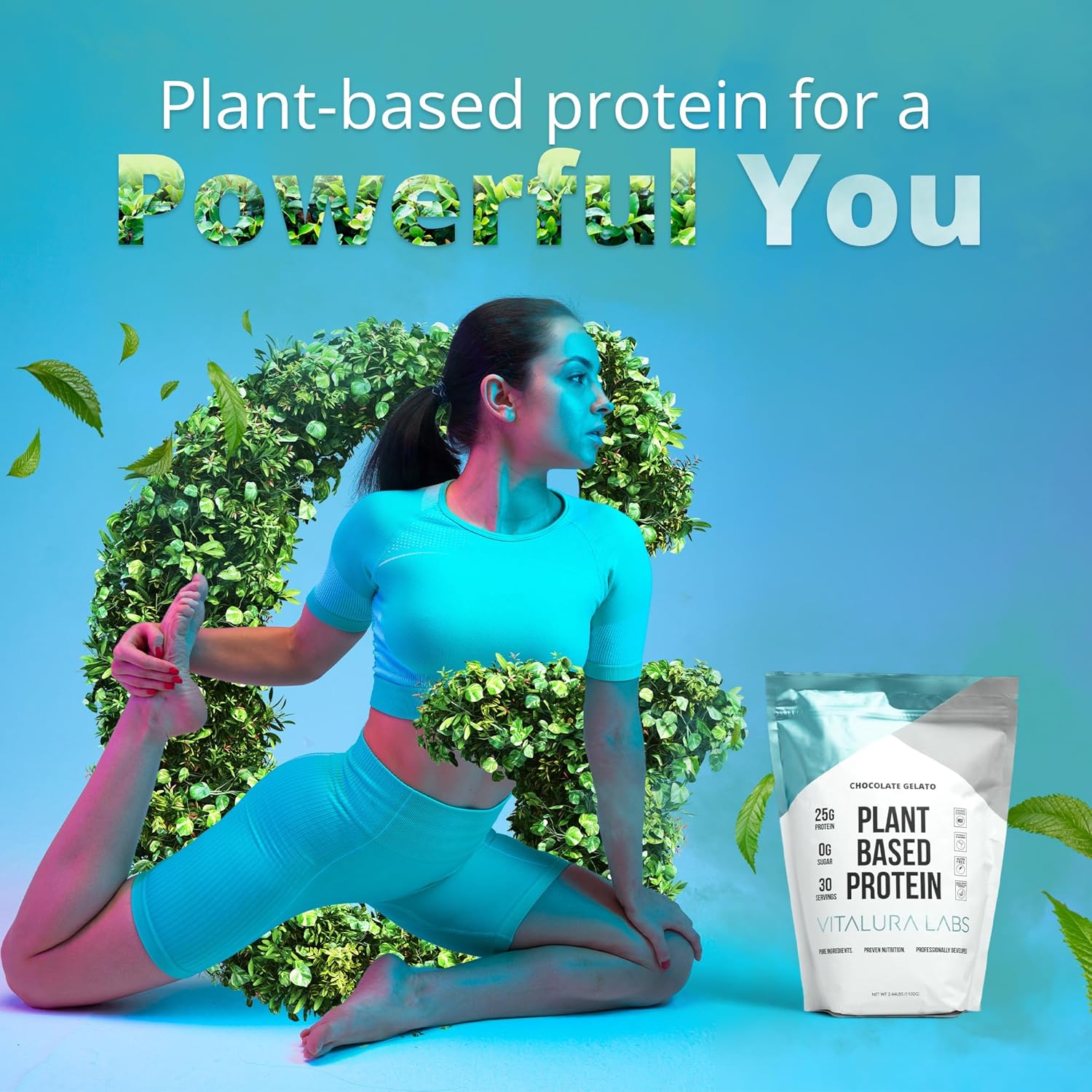 Vitalura Labs Plant-Based Protein Powder - 25g (DV 44%) Per Serving from Pea, Rice & Pumpkin - NSF Content Certified - Chocolate Gelato Flavored - 30 Servings