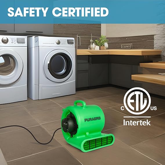 Air Mover Carpet Dryer Blowing Floor Fan | 1/3 HP 2,550 CFM | for Crawlspaces, Attics, Basements, Bathrooms| Water Damage Restoration, Grow Rooms | PA-330-AM | Green